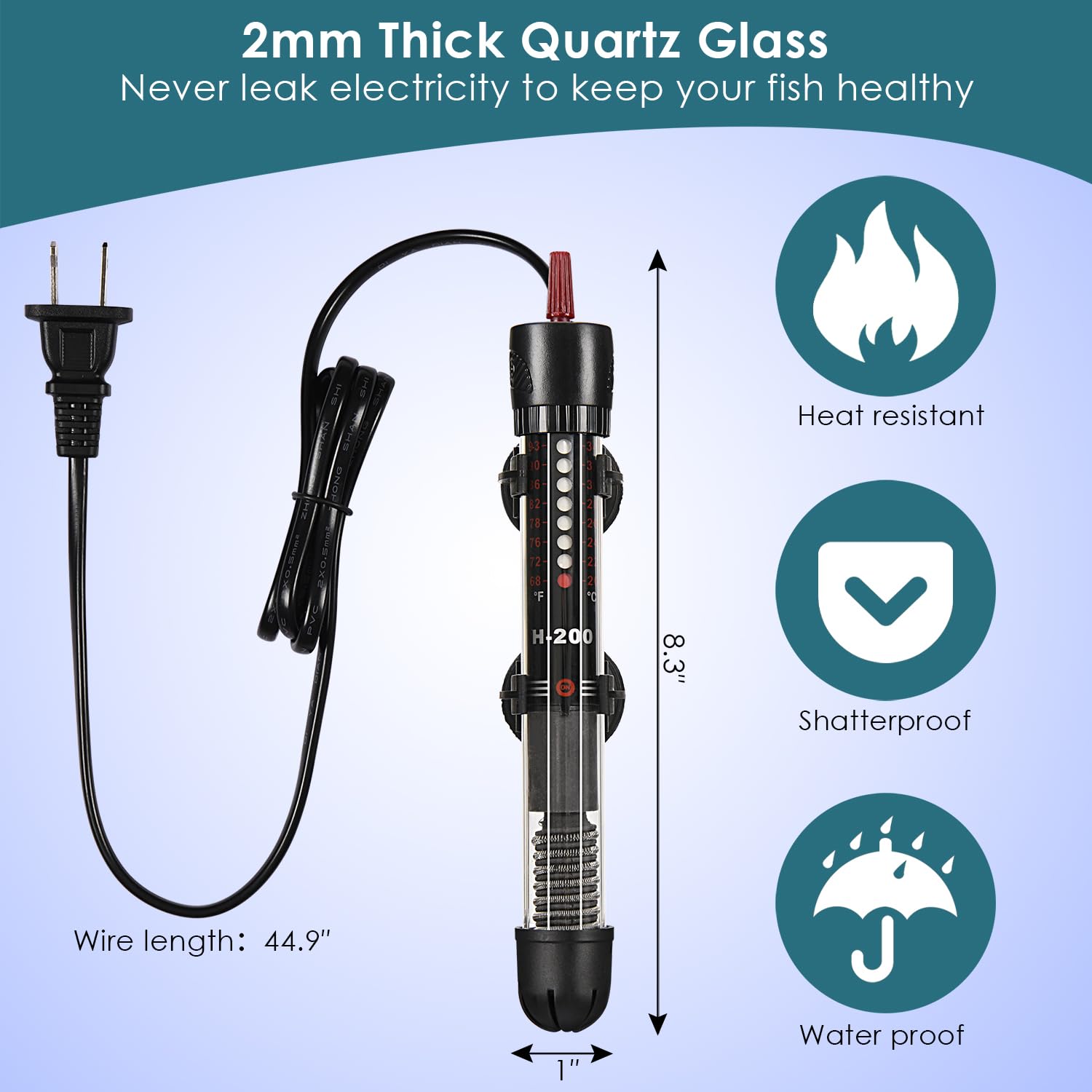 Abhirsh 100W Aquarium Heater - Adjustable Submersible Fish Tank Water Heater with Thermostat for 10-25 Gallon Tanks | Perfect for Tropical Fish, Betta Tanks & Marine Aquariums