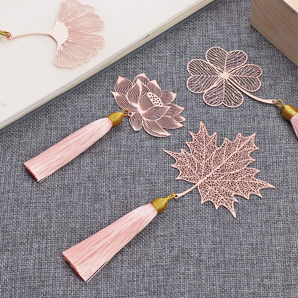 Vintage Metal Hollow Leaf Bookmark Set - 4-Piece Chinese Style Tassel Bookmarks for Reading, Gifts & Collectibles