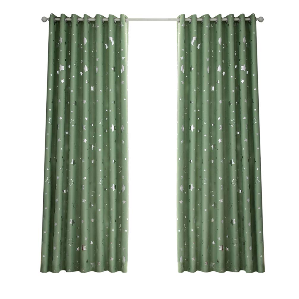 Blackout Curtains for Kids Room - Moon & Stars Design, Thermal Insulated, Light Blocking Window Drapes - Perfect for Nursery, Bedroom & Home Decor (1 Panel, Black)