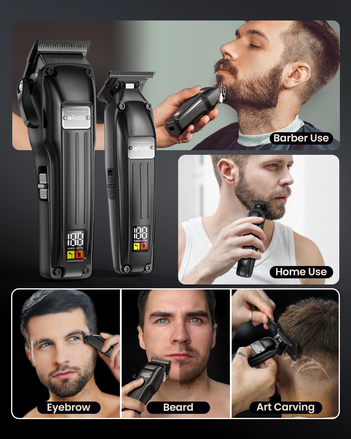 Premium Hair Clippers for Men - Afloia Professional Hair Cutting & Trimming Kit with Brushless Motor, DLC Coated Blades & Charging Stand - Perfect for Home Barbering, DIY Haircuts & Gifts for Husband, Dad