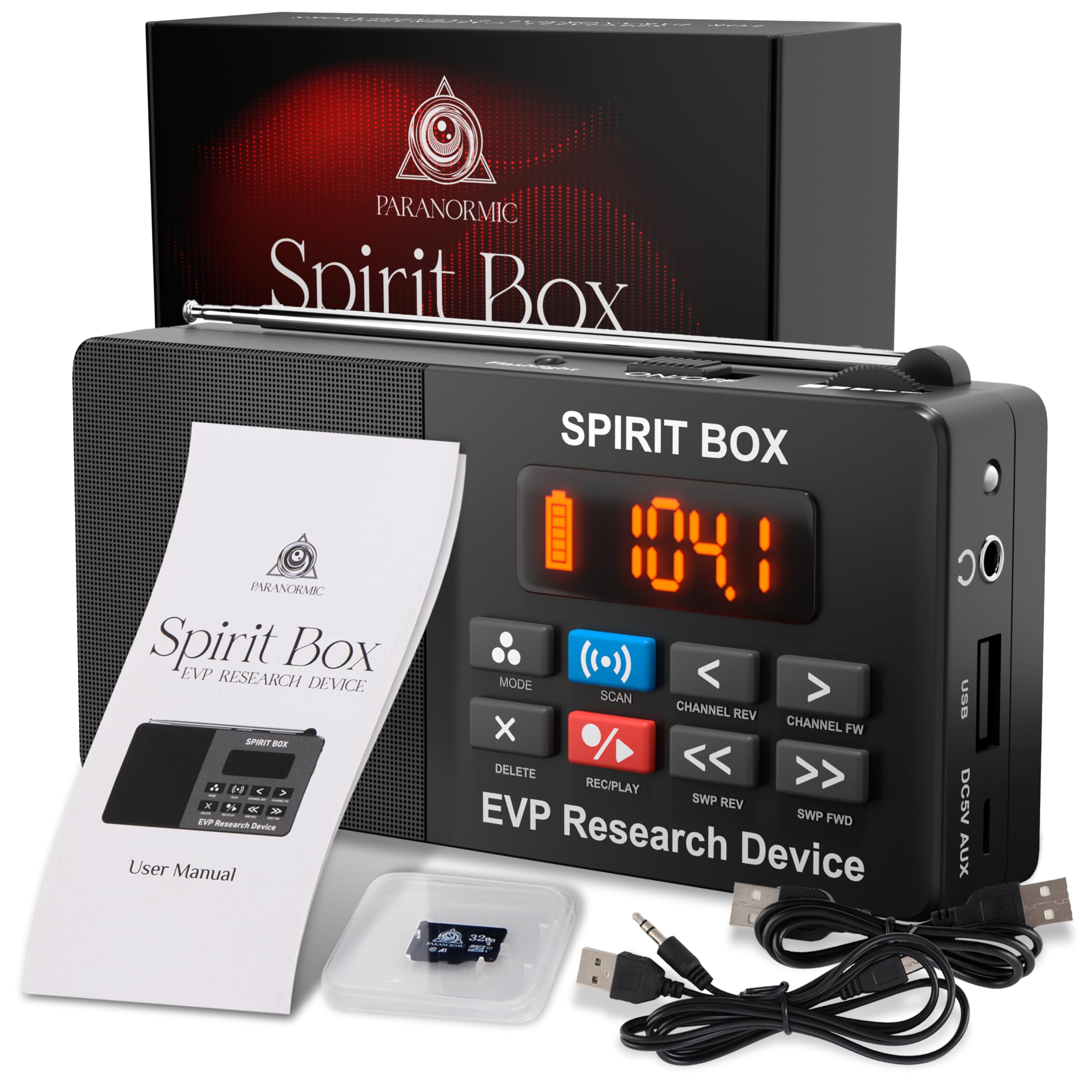 Spirit Box Ghost Hunting Equipment Kit with 32GB Micro SD & Flashlight — Portable EVP Recorder for Paranormal Investigations — Perfect for Ghost Hunting, Spirit Communication & Paranormal Research