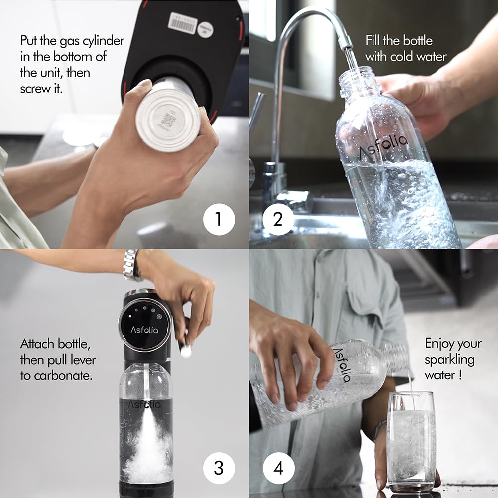 Sparkling Water Maker Machine with 5-Level Carbonation & LED Display, 1L BPA-Free Carbonating Bottle, Compatible with 60L CO2 Cylinders - Home Soda Maker for Flavored Sparkling Water, Perfect for Cocktails, Mocktails & Healthy Hydration
