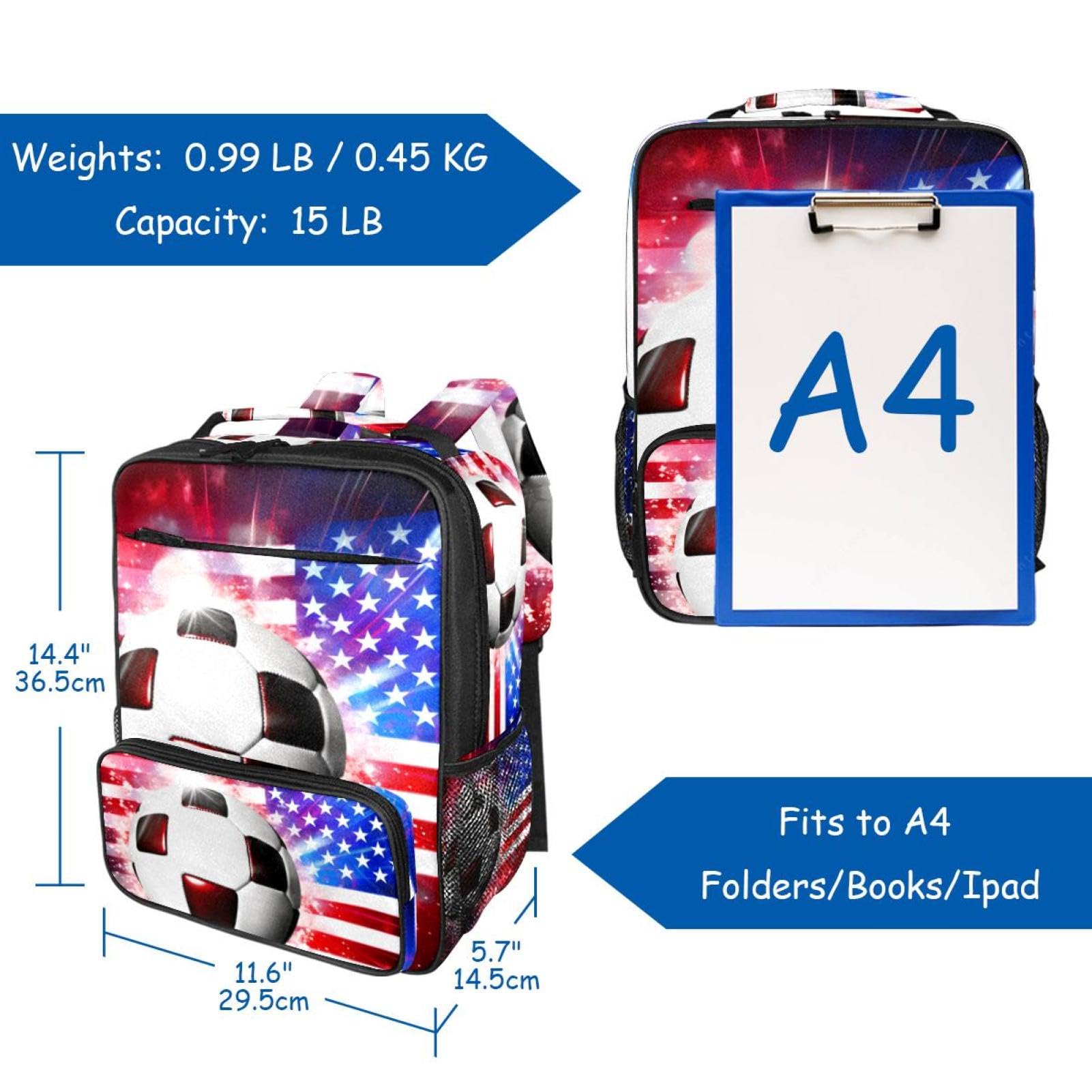 Stylish Travel Backpacks for Women & Men - Durable American Flag Design with Football Print - Perfect for School, Work, Gym & Outdoor Adventures