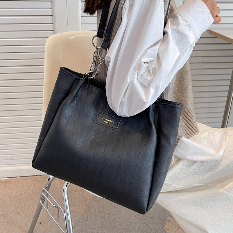 Stylish Rhombus Pattern Tote Bag with Chain Strap for Women - Perfect for Shopping, Work & Everyday Use