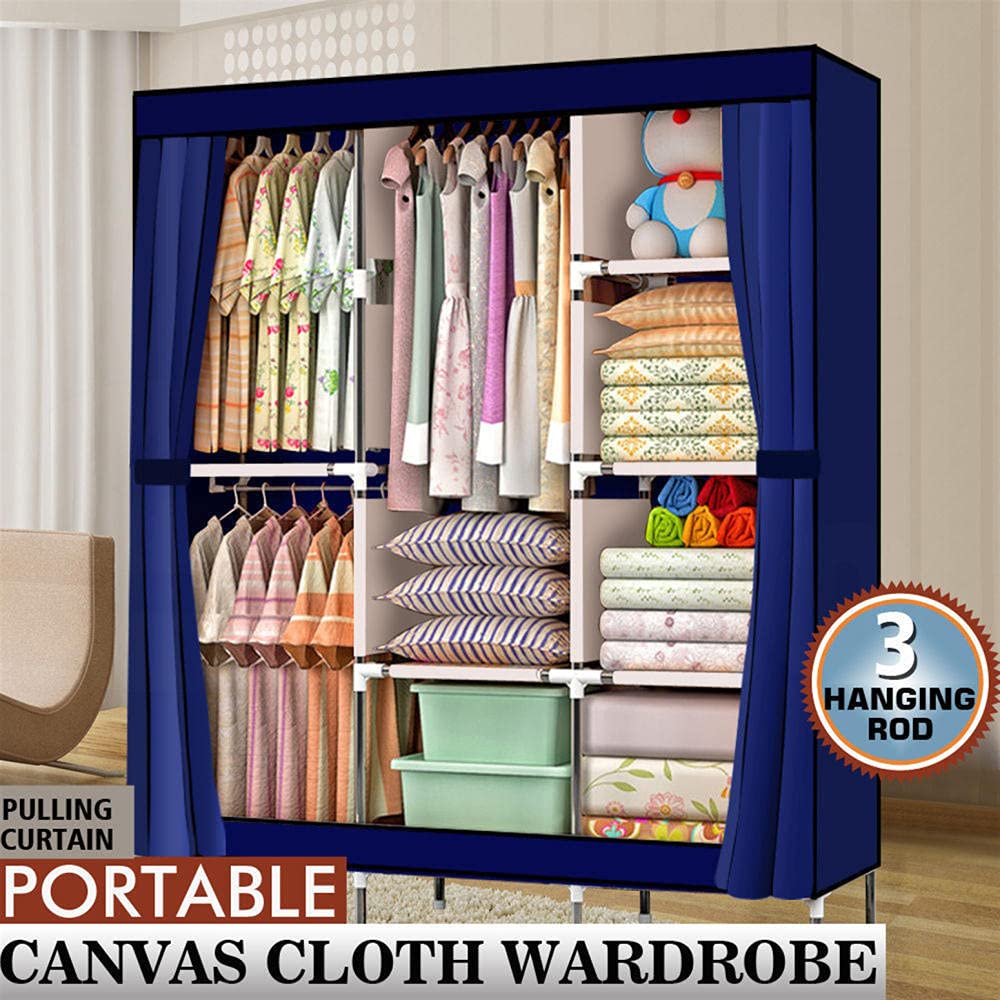 Metal Closet Wardrobe Organizer with Shelves - Portable Storage Cabinet for Clothes, Shoes & Bedroom Organization | Space-Saving Standing Closet & Wire Shelving Unit in Blue - Perfect for Small Spaces, Dorm Rooms & Apartment Living