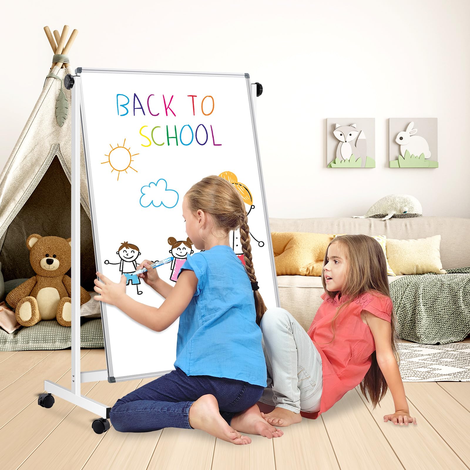 21 Sq/ft Large Rolling Whiteboard & Corkboard Combo with Stand - 32