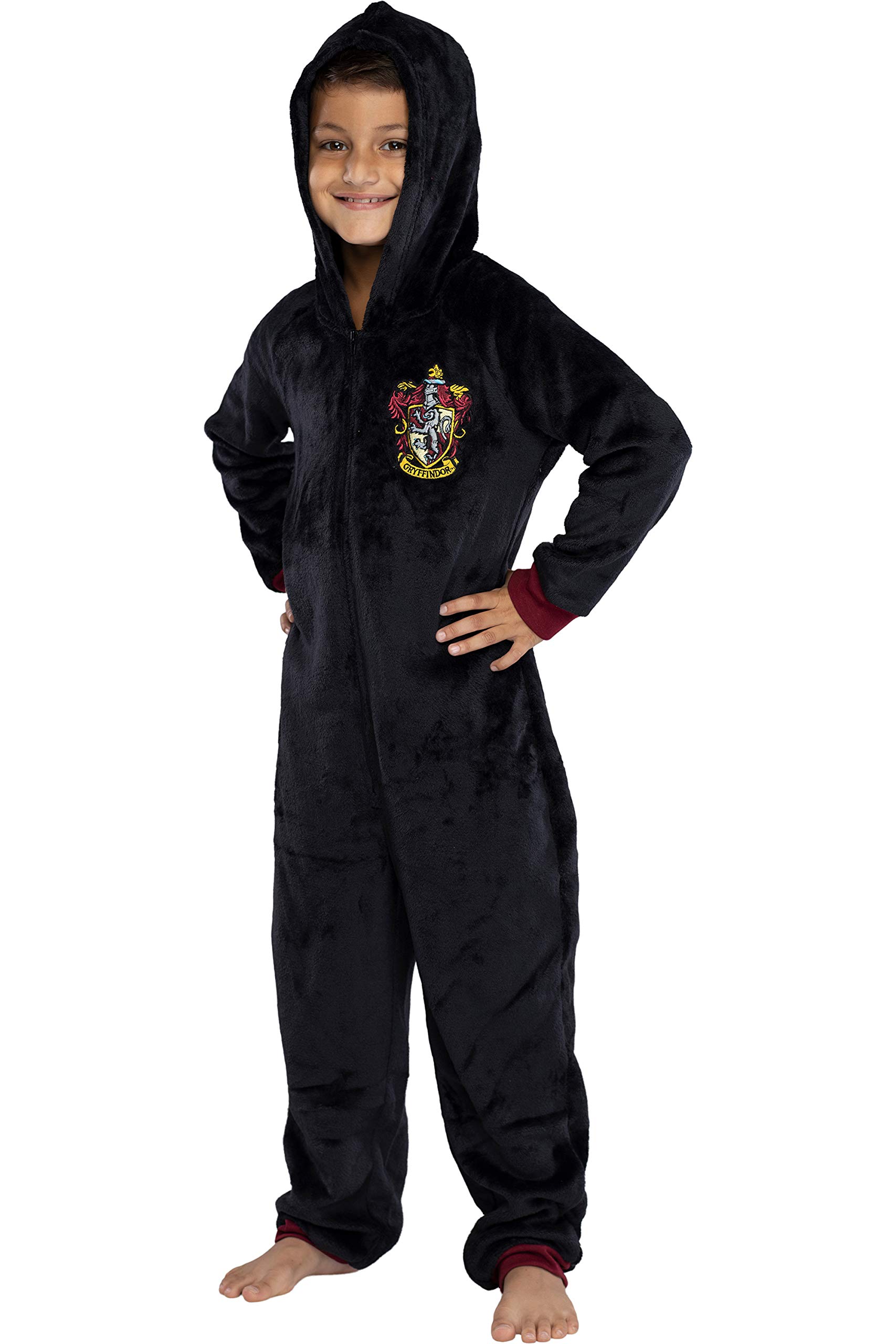 Harry Potter Unisex Kids Hooded Pajama Union Suit - Gryffindor, Slytherin, Ravenclaw & Hufflepuff 4 Houses - Soft Fleece Onesie for Boys & Girls - Perfect for Halloween Costumes, Christmas Gifts & Cozy Family Movie Nights