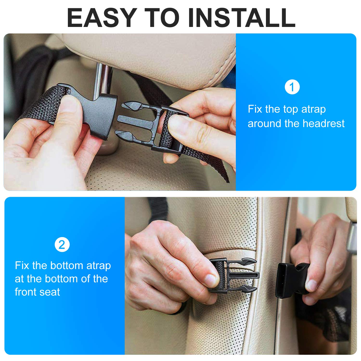 2 Pack Car Backseat Organizer with Touch Screen Tablet Holder & 9 Storage Pockets - Kick Mats & Car Seat Protectors - Perfect Travel Accessories for Kids & Toddlers - Ideal for Road Trips, Family Vacations & Daily Commutes
