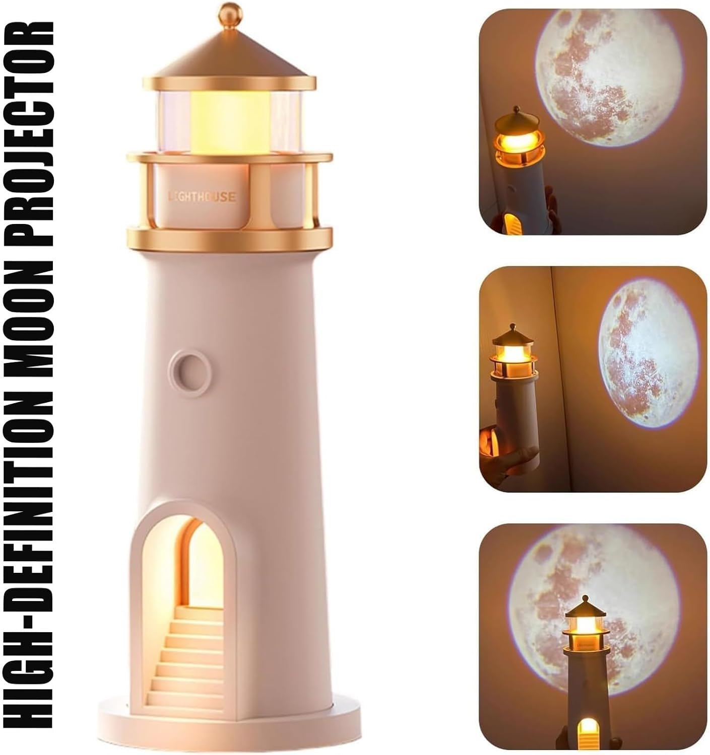 Moonlight Lighthouse Night Light - Portable LED Night Lamp with Remote Control, Lighthouse Decor for Home & Bedroom, Lighthouse Moon Projector Lamp for Kids & Adults - Perfect for Nursery, Relaxation & Romantic Ambiance
