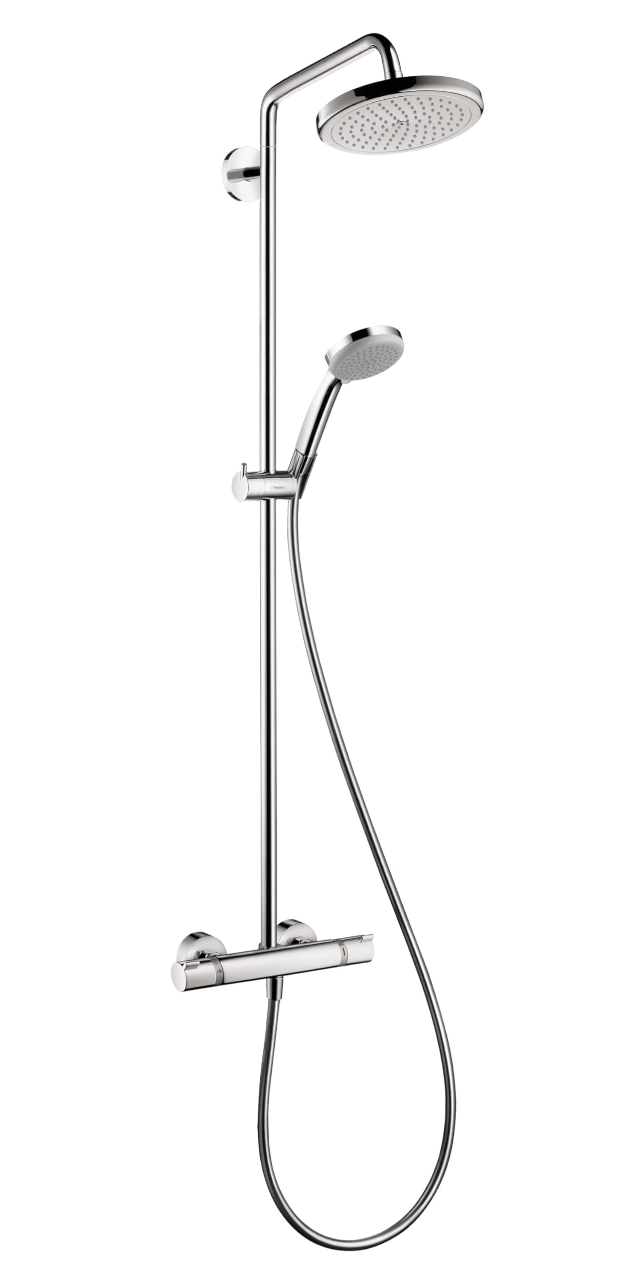 Hansgrohe Croma Chrome Shower Faucet Set with Handheld Showerhead, Rain AirPower Spray & QuickClean Shower Pipe - 27185001 Large - Perfect for Modern Bathroom Renovation & Spa-Like Shower Experience