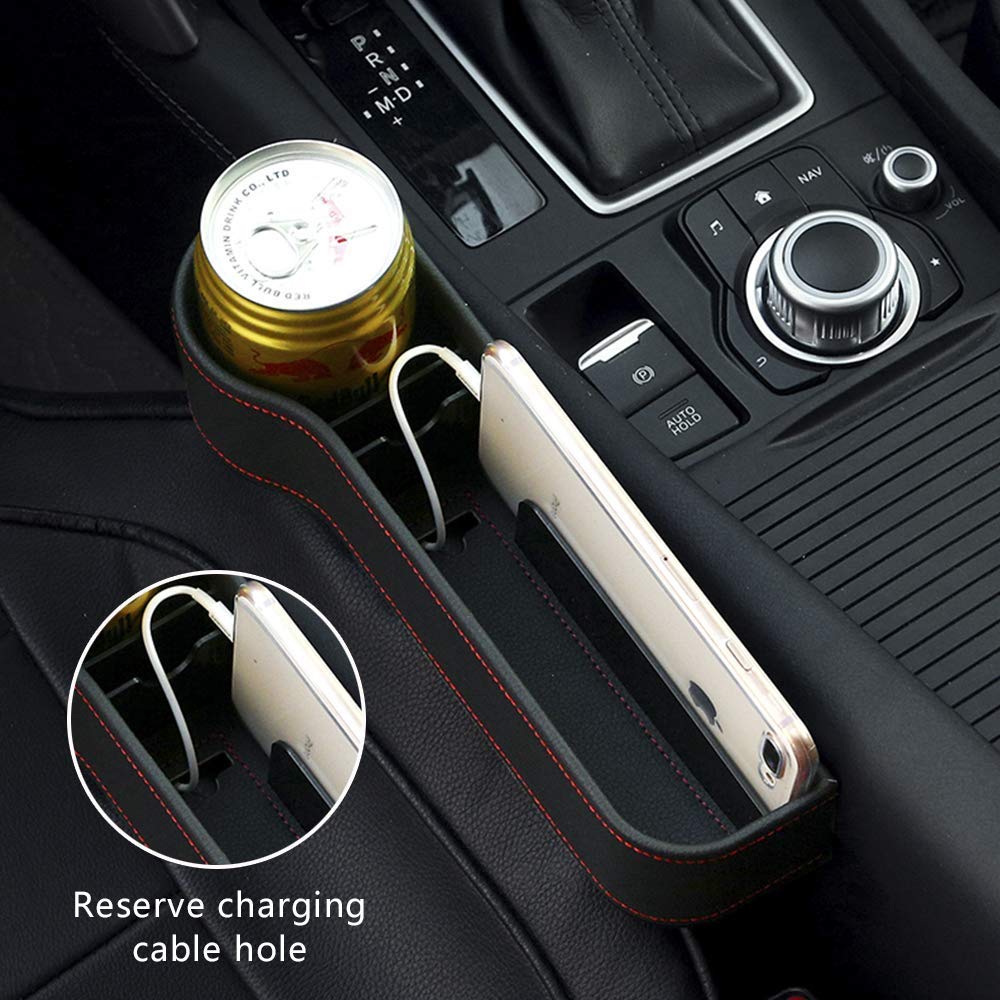 Premium Car Seat Gap Filler & Console Organizer - PU Leather Multi-Purpose Storage Box with Cup Holder | Holds Phones, Wallet, Keys & Coins | Perfect for Sedans, SUVs & Road Trips (1 Pack, Left Side)