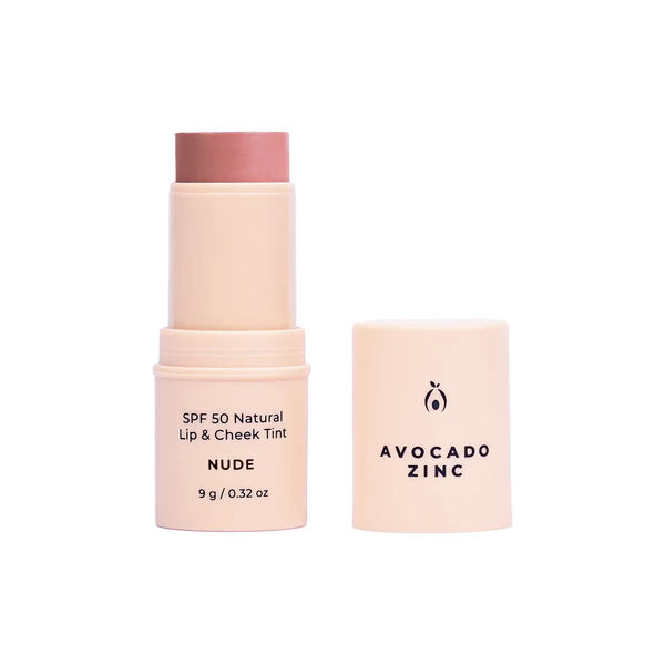 Natural SPF50 Avocado Zinc Lip & Cheek Tint - Nude Shade for Sun Protection & Everyday Makeup | Perfect for Beach, Outdoor Activities & Daily Wear