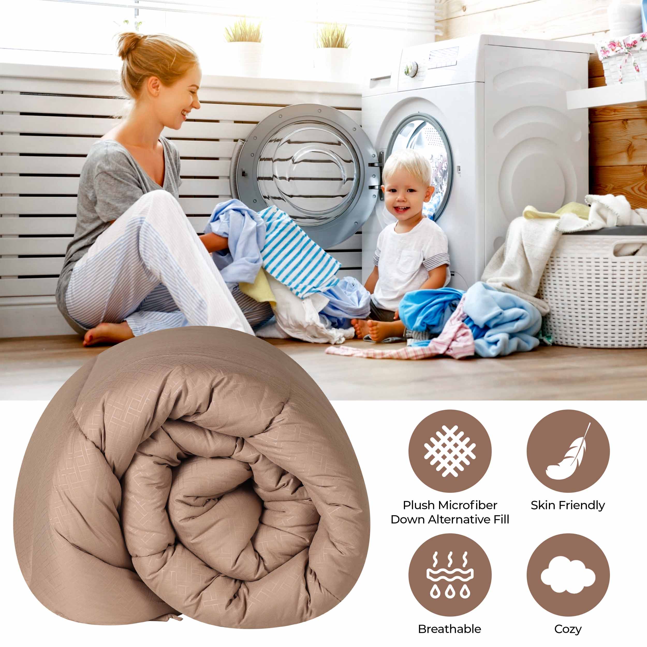 Luxury Basketweave Plush Down Alternative Comforter - Hypoallergenic & Breathable All-Season Bedding for Master Bedroom, Guest Room & Dorm