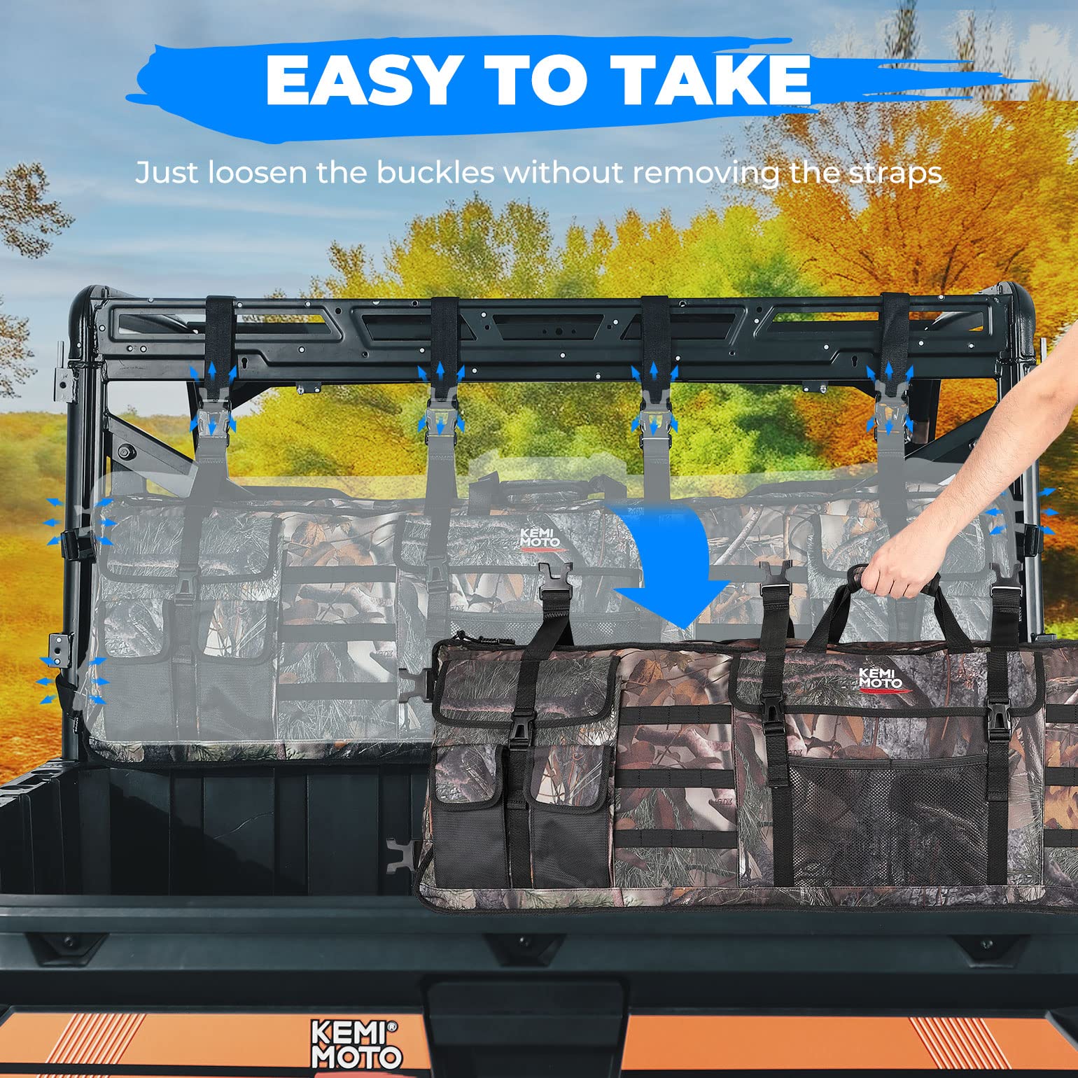 KEMIMOTO Double UTV Tool Bag Rack - Heavy Duty ATV Tool Holder with Soft Carrier Case for Rear Roll Cage | Compatible with Polaris Ranger & Most UTV Models | Perfect for Hunting, Off-Roading & Outdoor Adventures (Camo Pattern)