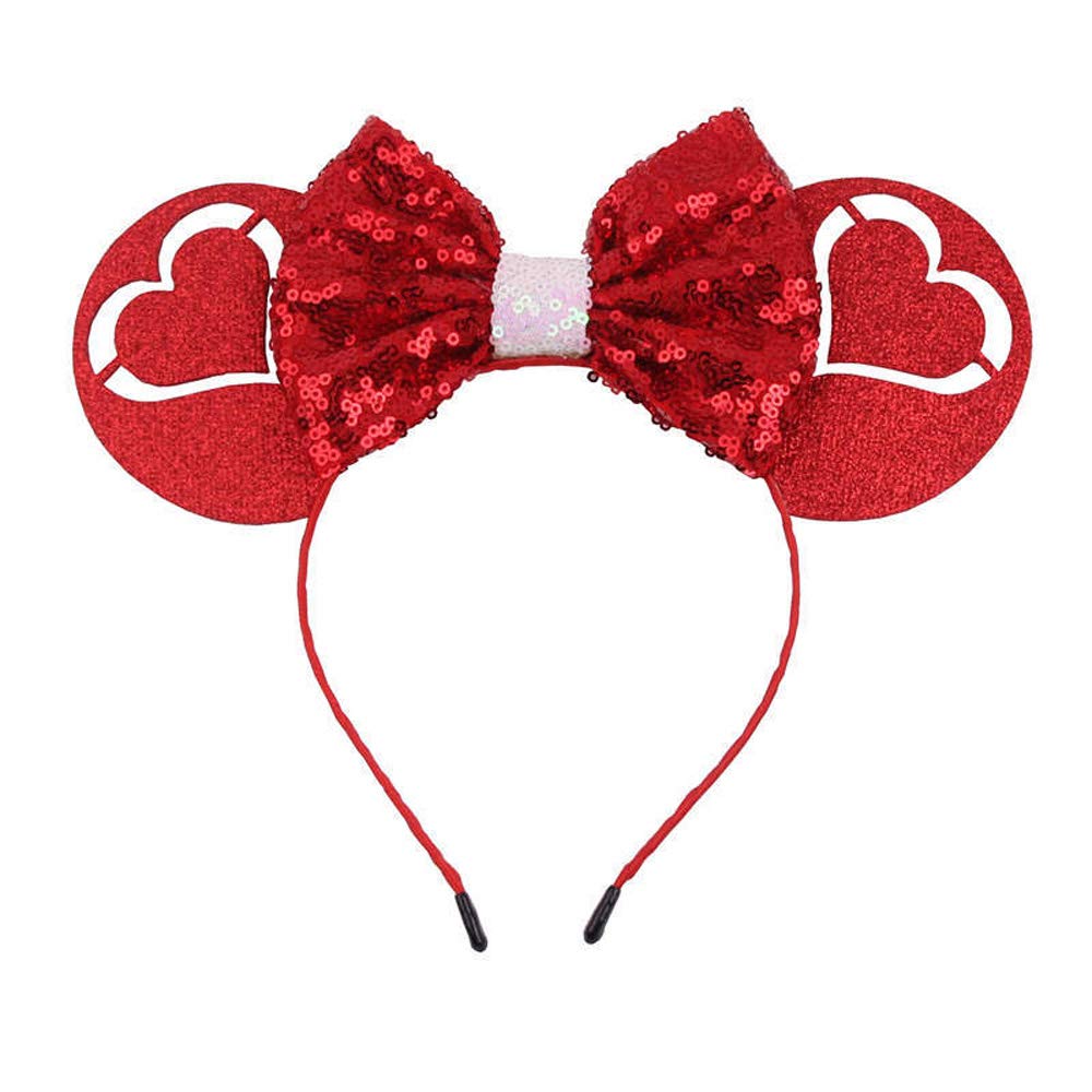 Valentine's Day Heart Sequin Headband - Glitter Mouse Ears Headpiece for Women & Girls | Cosplay, Party Costume Accessories | Perfect for Valentine's Dates, Bachelorette Parties & Theme Events