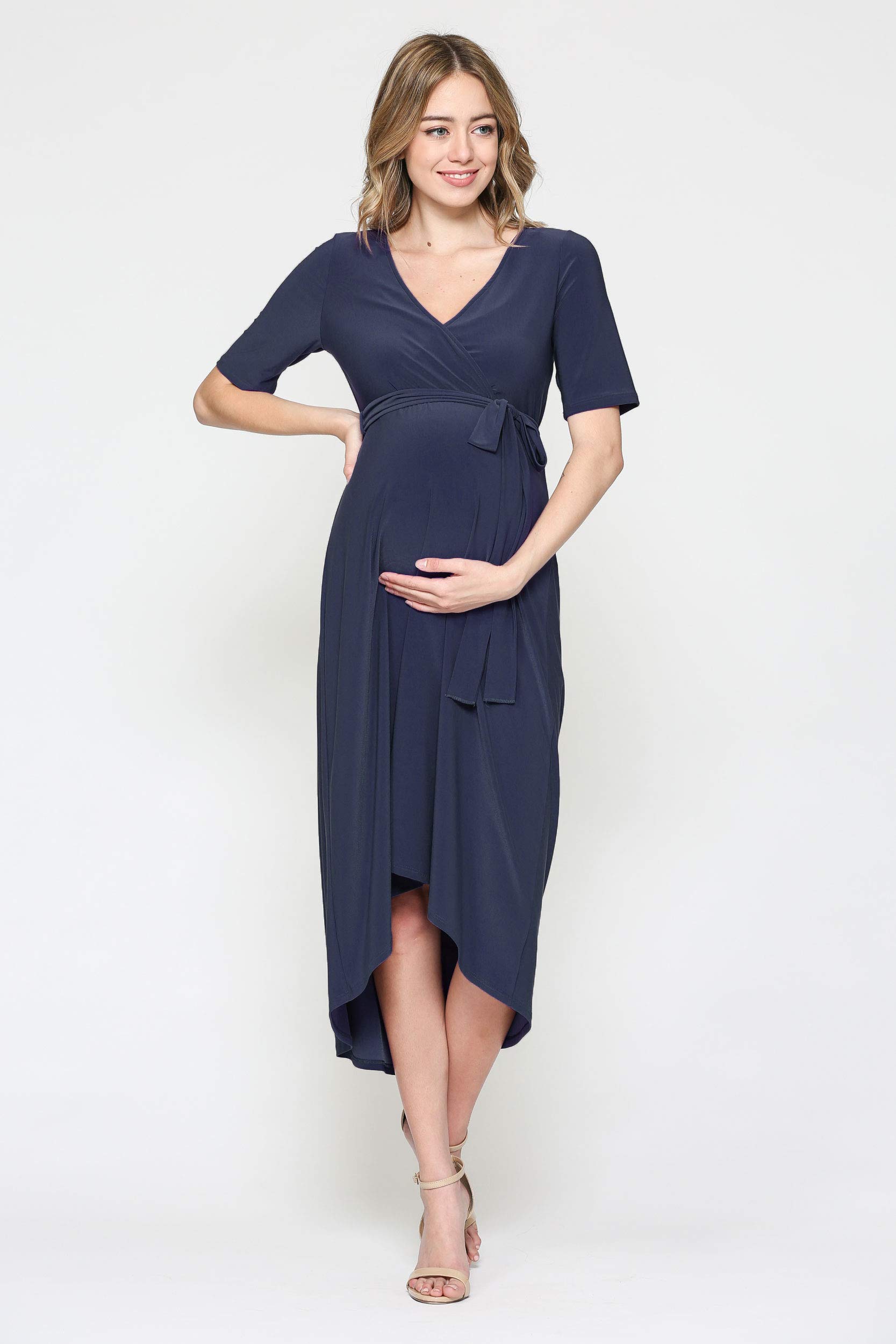 Stylish Women's Maternity Wrap Dress - Mid-Length with Adjustable Waist Belt | Perfect for Pregnancy, Nursing & Special Occasions