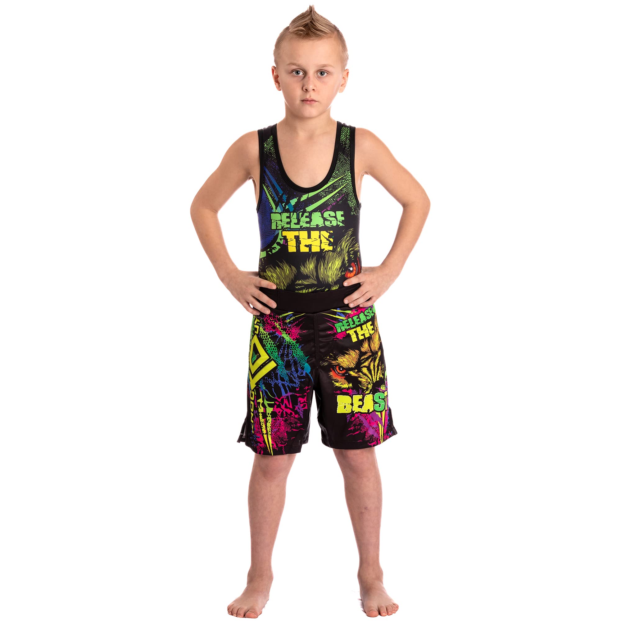 Youth Small Wrestling Kit - Singlet, Hoodie & Shorts Set for Training & Competition | Release the Beast Design | Perfect for Matches, Practice & Gym