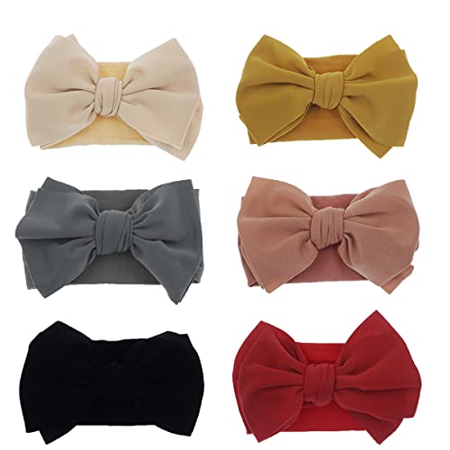 **Baby Headbands for Girls - 6PCS Soft Nylon Bow Headwraps & Knotted Turbans for Newborn, Infant, Toddler - Cute Hair Accessories for Photos, Parties & Everyday Outfits (BB02-6PCS)**