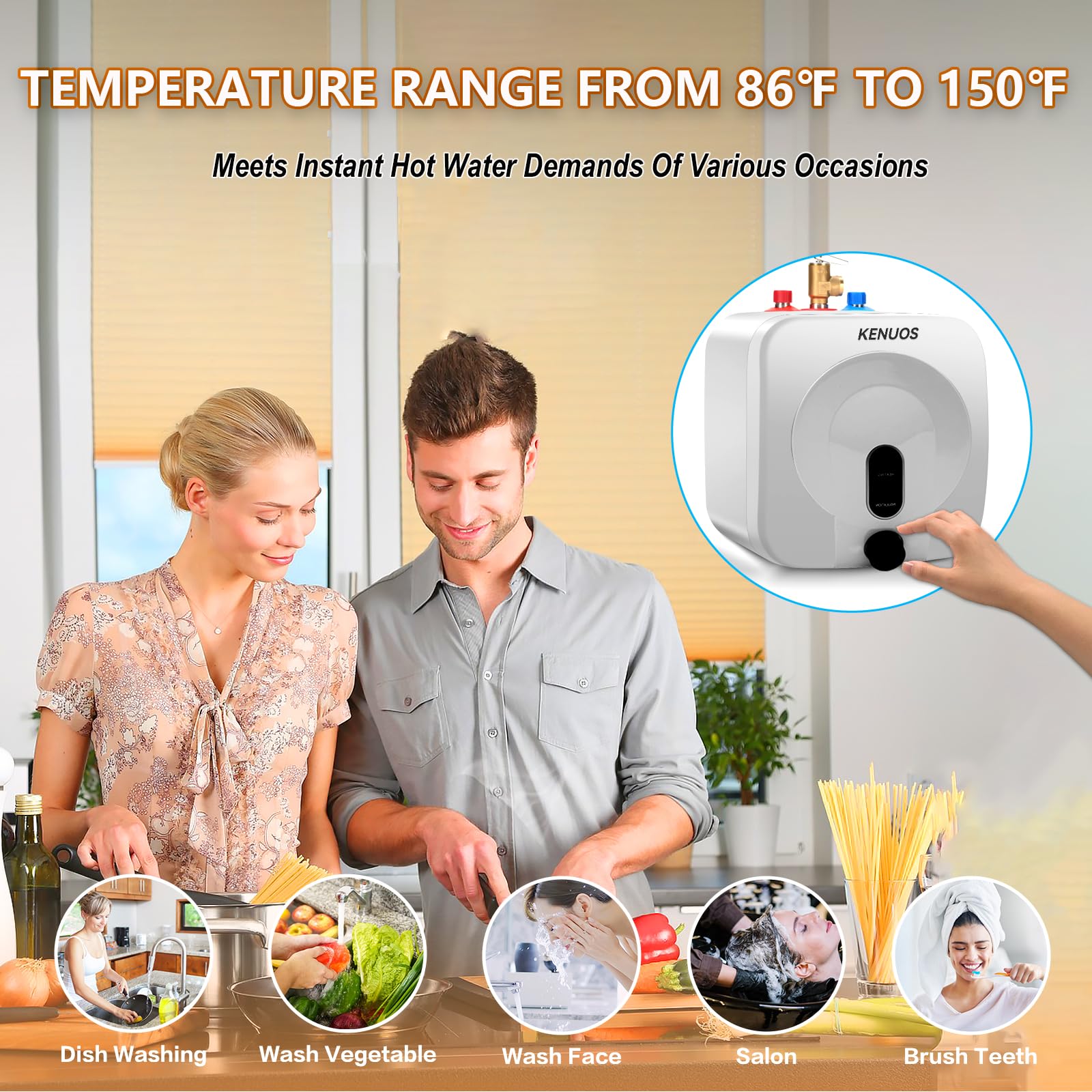 2.5 Gallon Mini Tank Water Heater - Under Sink Instant Hot Water System, 1500W 120V Compact Electric Water Heater with 1/2
