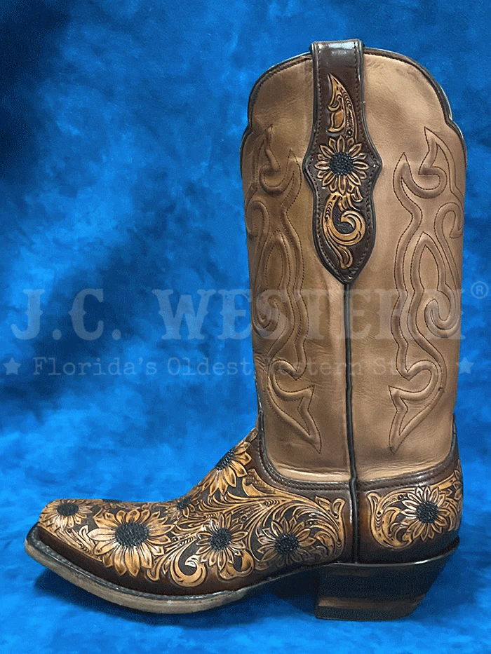 Handtooled Sunflower Women's Cowboy Boots - Black Jack LHT 1812 V4 in Chocolate Antique Tan | Western Fashion, Country Dance, Rodeo & Everyday Wear