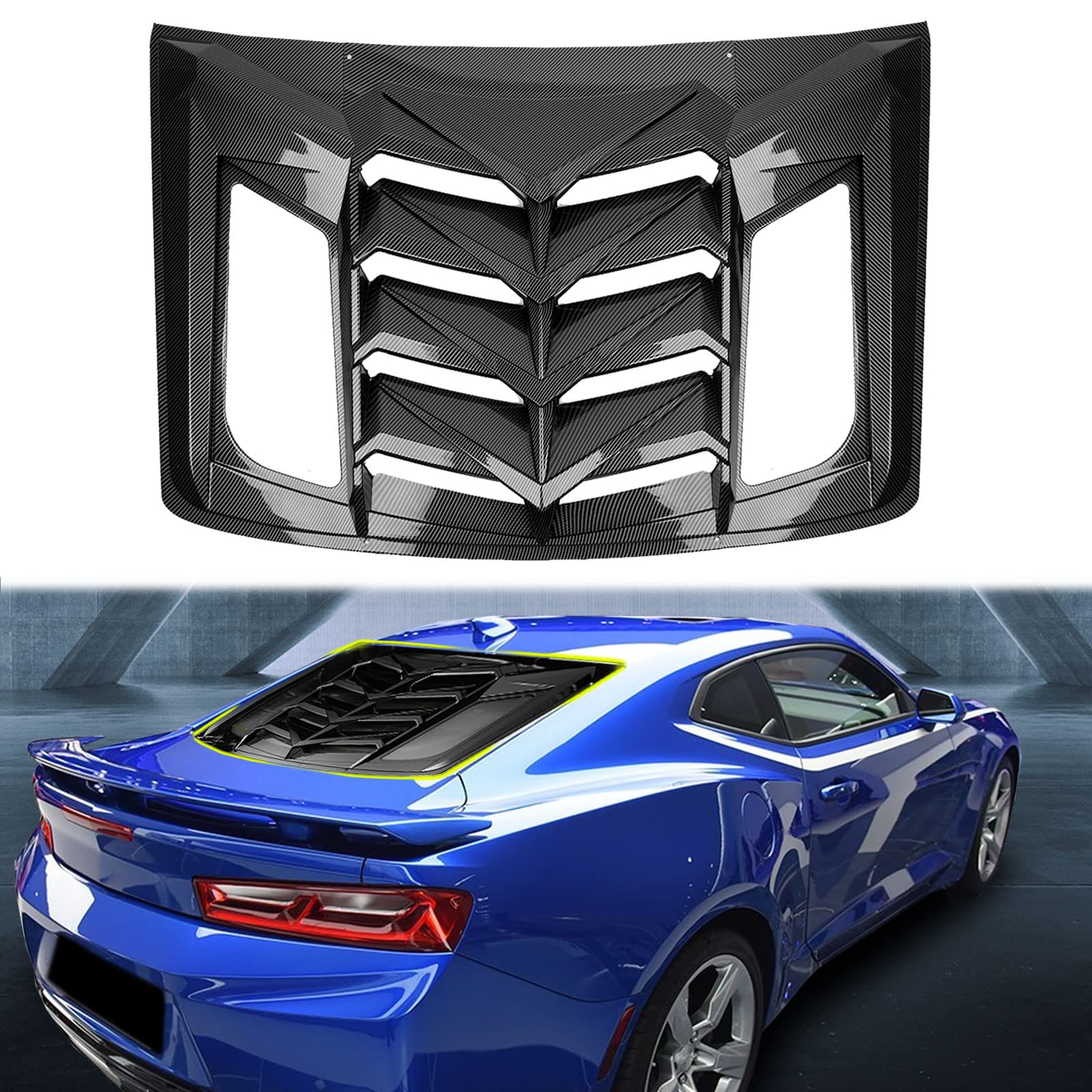 Chevrolet Camaro Rear Window Louvers - Carbon Fiber Sun Shade & Windshield Cover for 2016-2022 Models | Exterior Car Accessories for Style & UV Protection | Perfect for Summer Driving & Car Shows