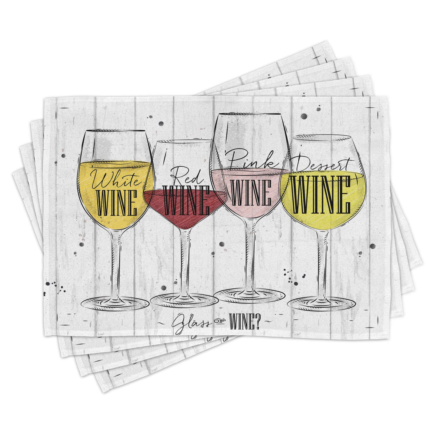 Ambesonne Set of 4 Washable Wine Placemats - Vintage Rustic Wood Design Featuring 4 Main Wine Types with Names - Perfect for Dining Room, Kitchen Table Decor & Wine Tasting Parties - Multicolor Fabric Place Mats for Home & Entertaining