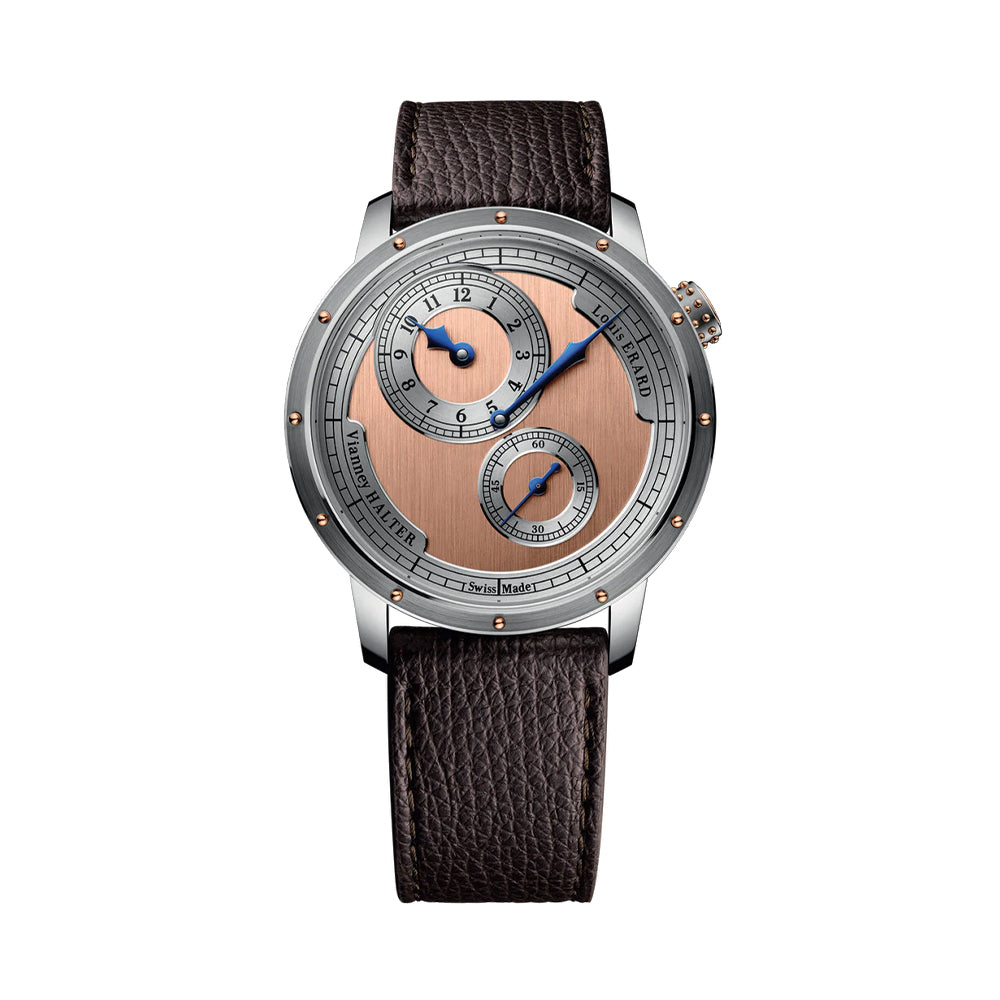 Louis Erard x Vianney Halter II Regulator Watch - 43mm Red Gilt Dial with Leather Strap - Luxury Dress Watch for Business & Formal Occasions