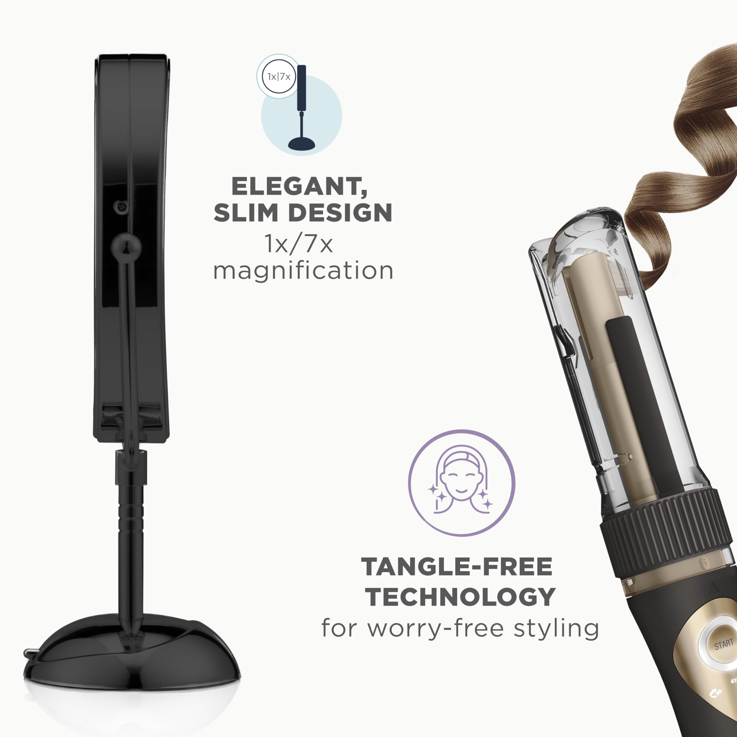 Conair Limited Edition Bundle: INFINITIPRO by CONAIR 3/4-inch Automatic Curling Iron & Lighted Makeup Mirror - Black | Amazon Exclusive | Perfect for Home Salon & Travel Styling