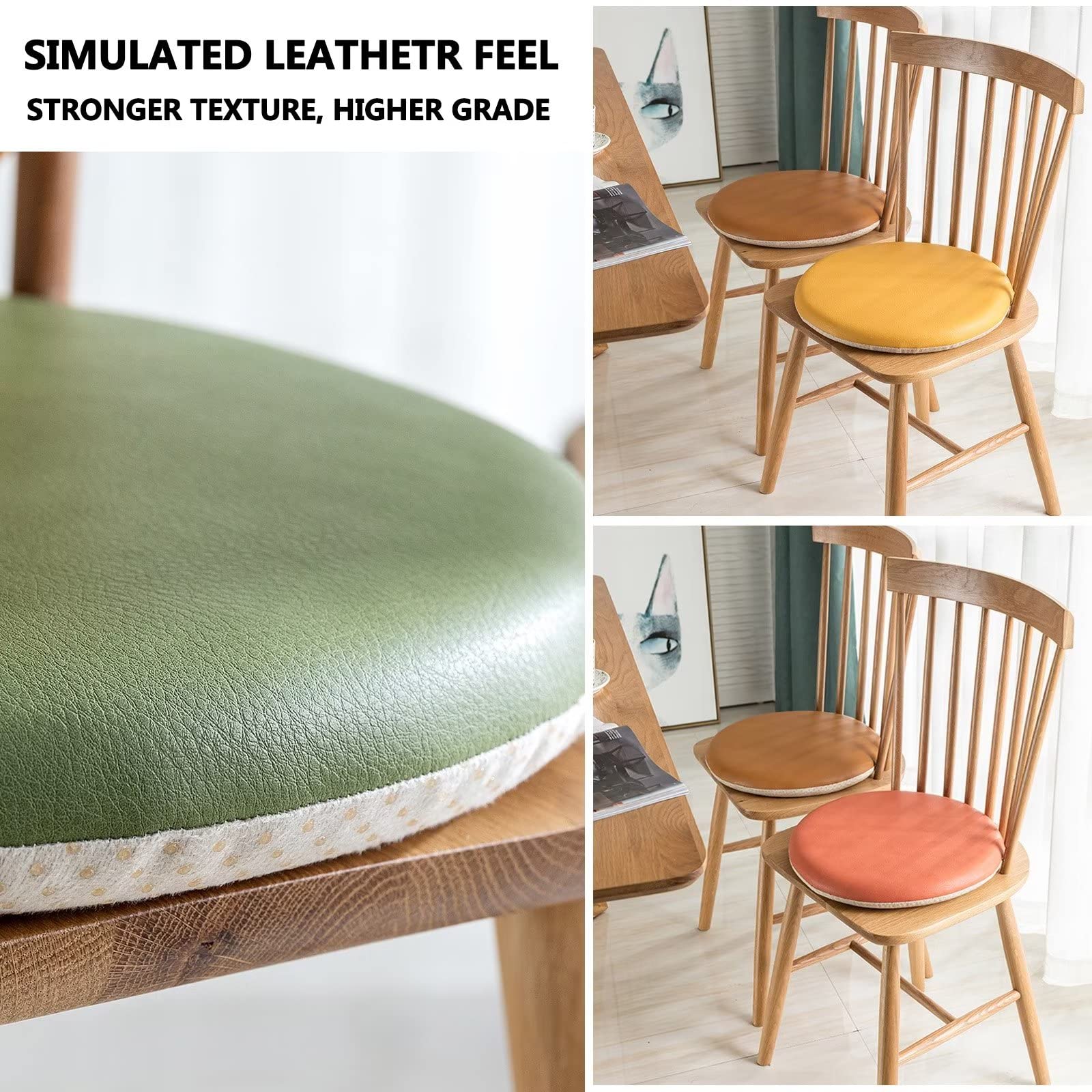 16 Inch Round Faux Leather Kitchen Chair Pads - Thick Memory Foam Seat Cushions for Dining Room Chairs | Waterproof Indoor & Outdoor Chair Cushions (Black) - Perfect for Kitchen, Dining Room, Patio and Office Use