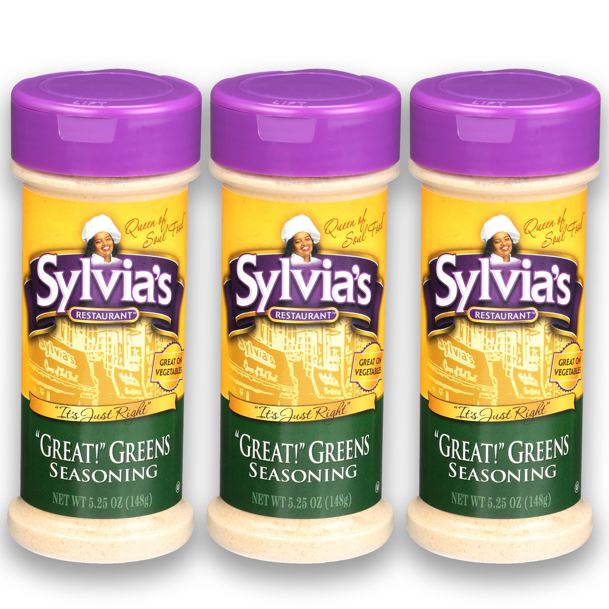 Premium Sylvia's Restaurant Great Greens Seasoning – All-Purpose Southern Vegetable & Collard Greens Seasoning, 5.25oz (Pack of 3) – Perfect for Soul Food, BBQ, Stews & Healthy Cooking