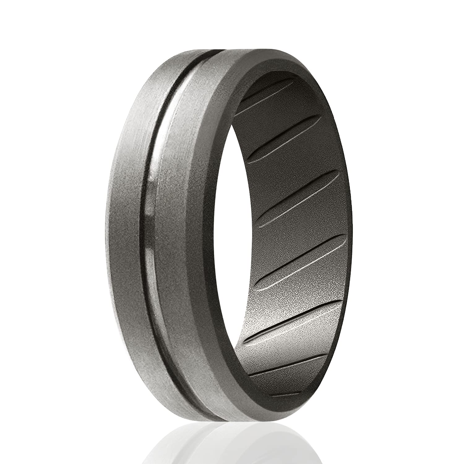 ROQ Silicone Rubber Wedding Ring for Men - Comfort Fit, Breathable, 8mm Wide 2mm Thick with Engraved Middle Line - Multi Packs & Colors - Perfect for Active Lifestyles, Sports, Gym & Outdoor Adventures
