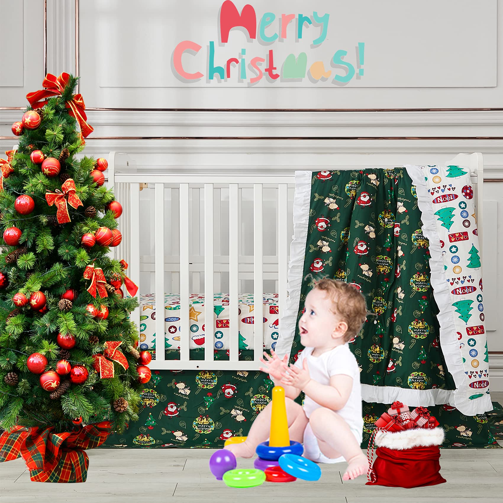 Brandream 3-Piece Baby Crib Bedding Set - 100% Cotton Nursery Set for Boys & Girls | Gender Neutral Crib Comforter, Fitted Sheet & Dust Ruffle - Perfect for Christmas Gifts & Nursery Decor