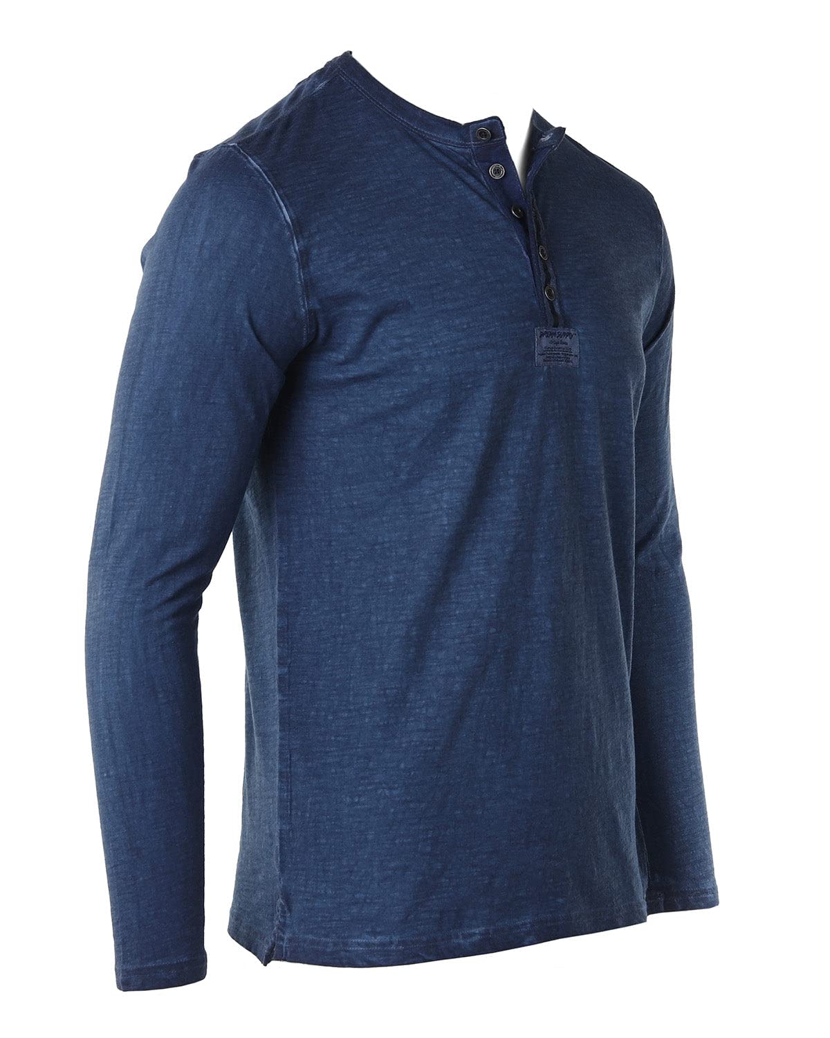 Vintage Wash Men's Long Sleeve Henley Shirt - Soft Cotton Button Up Casual T-Shirt for Everyday Wear & Outdoor Activities