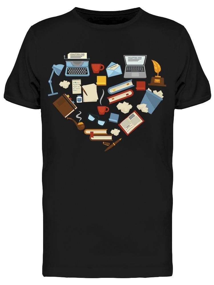 Smartprints Writer's Tools Heart-shaped T-Shirt for Men - Comfortable Cotton Tee for Writers, Book Lovers & Creative Professionals - Perfect for Casual Wear, Gifts & Literary Events