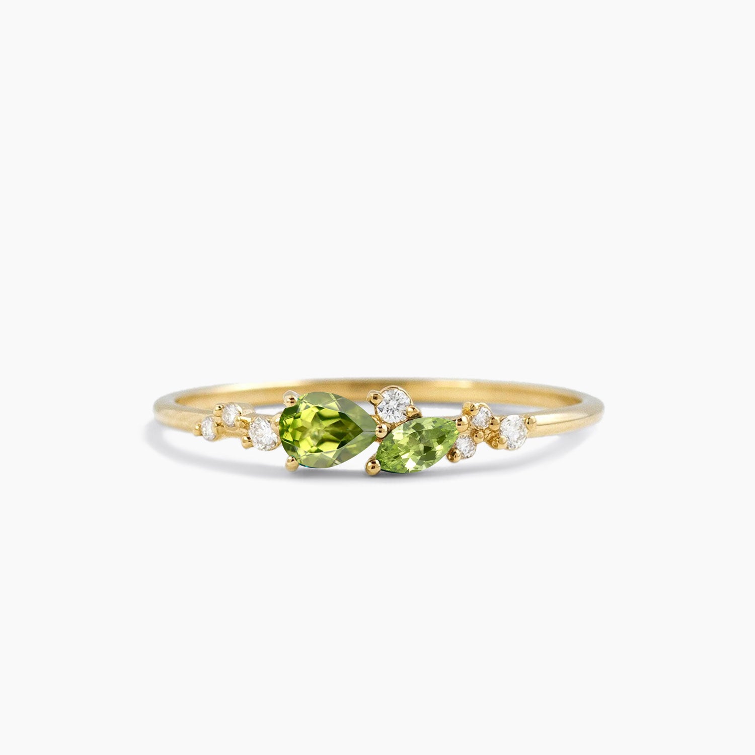 14K Yellow Gold Mixed Cut Natural Peridot Diamond Cluster Ring - Elegant Dainty Jewelry for Women, Perfect for Anniversary Gifts, Engagement Rings & Special Occasions
