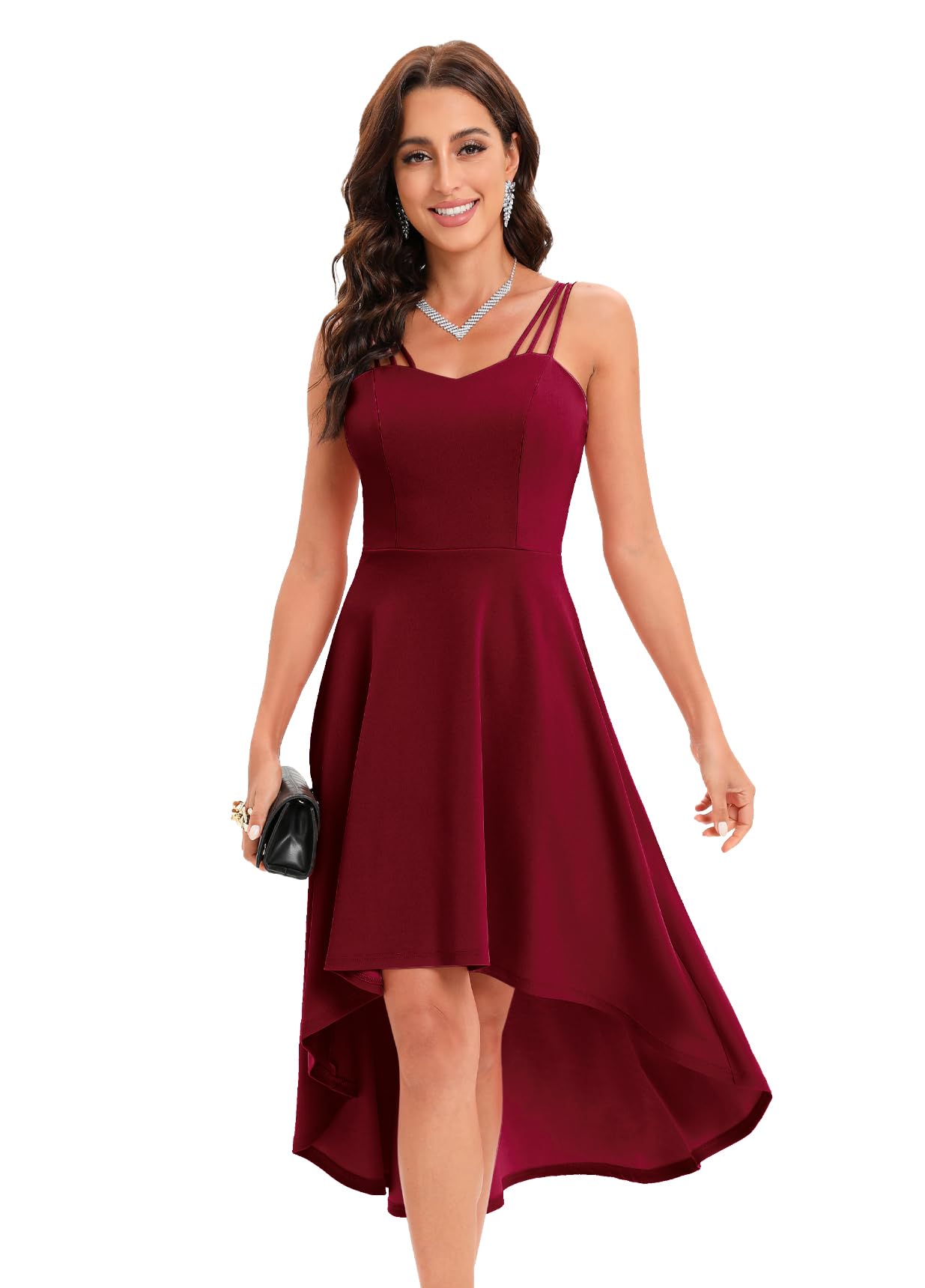 DRESSTELLS Women's Elegant Hi-Low Spaghetti Strap Summer Dress - Flowy Flare Cocktail & Wedding Guest Dress for Bridesmaids, Beach Parties & Special Occasions