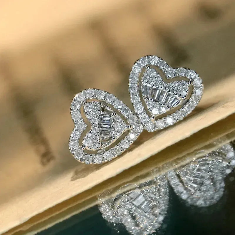 18K White Gold Heart Diamond Stud Earrings for Women - 0.50 Carat Natural Diamond Engagement Jewelry - Perfect for Valentine's Day, Anniversary Gifts & Romantic Occasions