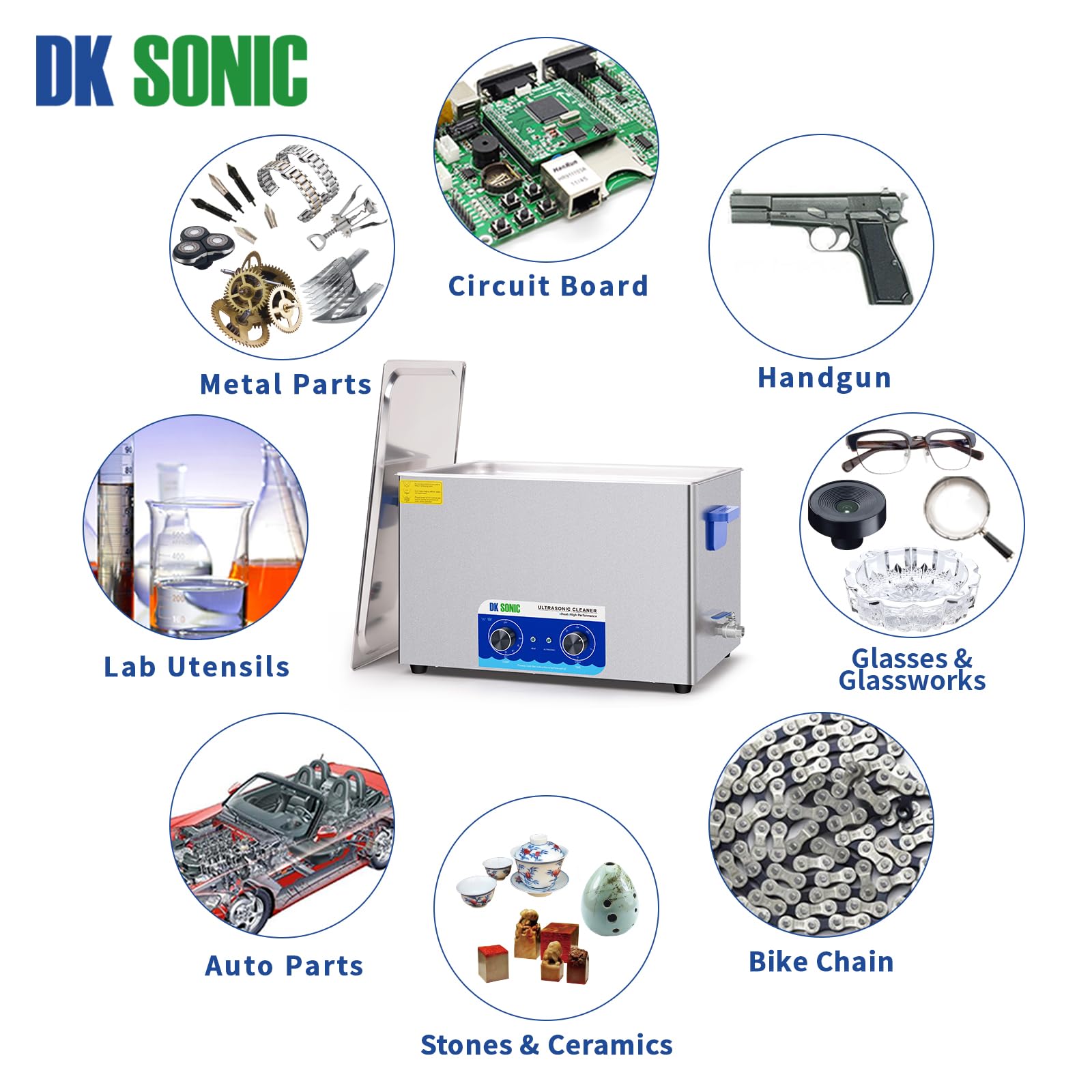 DK SONIC 30L Ultrasonic Cleaner with Timer & Heater - Stainless Steel Industrial Parts Cleaner for Guns, Jewelry, Tools (7.92Gal/110V) - Perfect for Home Workshops, Dental Labs & Automotive Repair Shops
