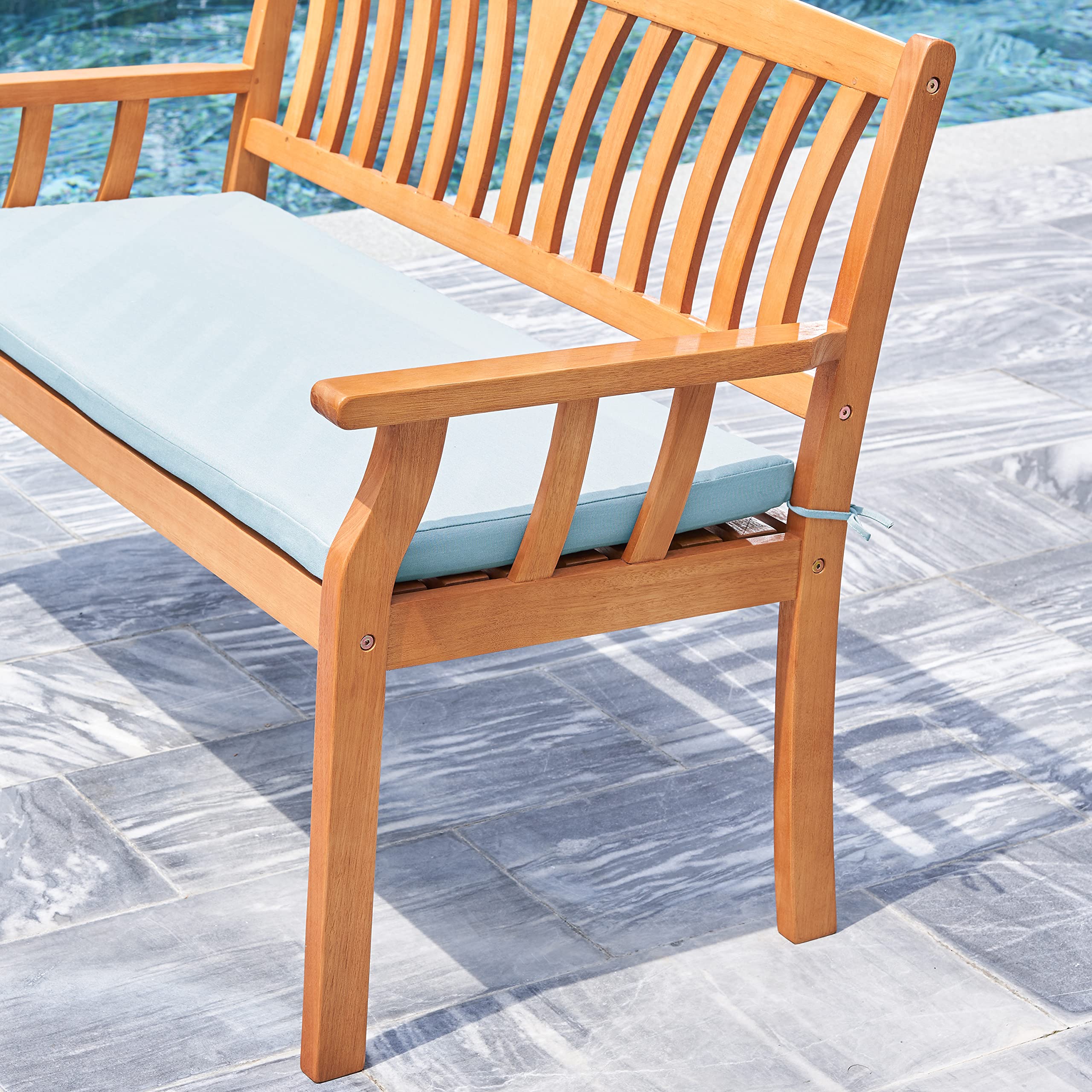 VIFAH V1963 4ft Outdoor Wooden Bench - Natural Eucalyptus Wood Patio Love Seat with Armrests & Backrest - Perfect for 2-Person Seating in Garden, Backyard, Poolside, Deck or Outdoor Living Spaces