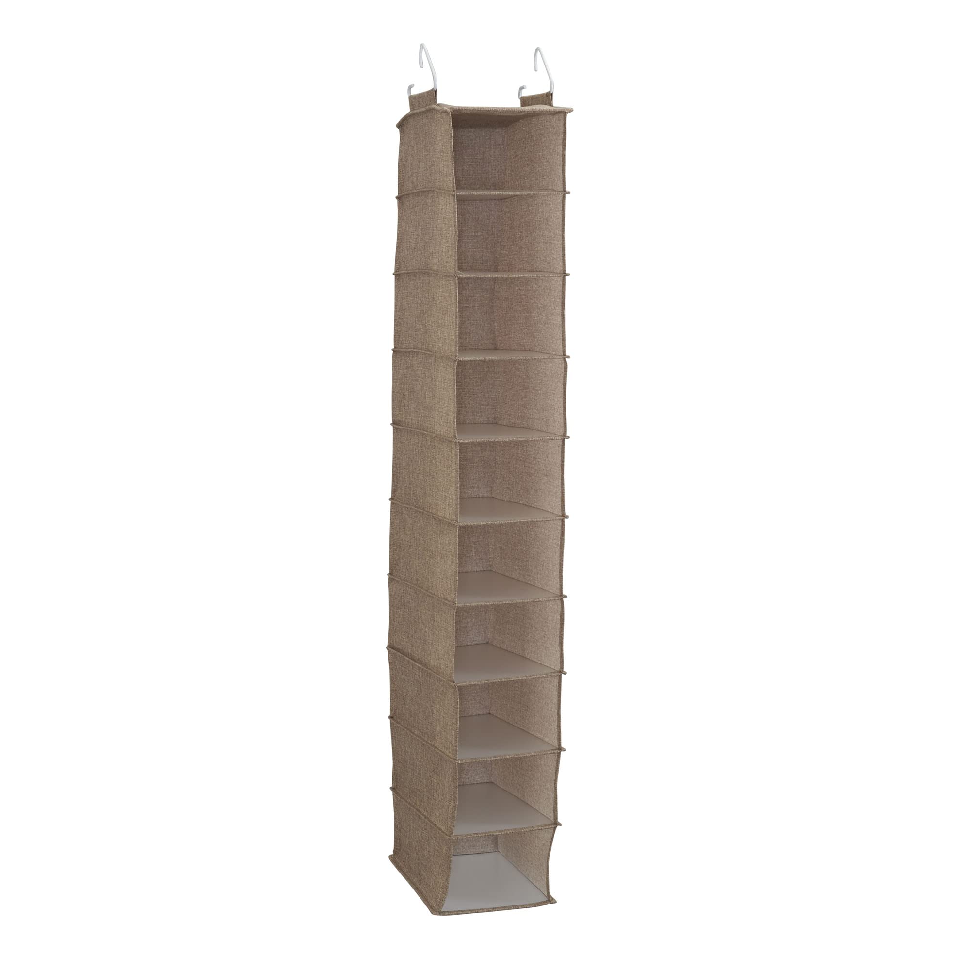 10-Pack Closet Organizer with Hooks - Space Saving Hanging Shelves for Bedroom, Bathroom & Closet Storage - Perfect for Organizing Clothes, Towels & Accessories (Latte Color)