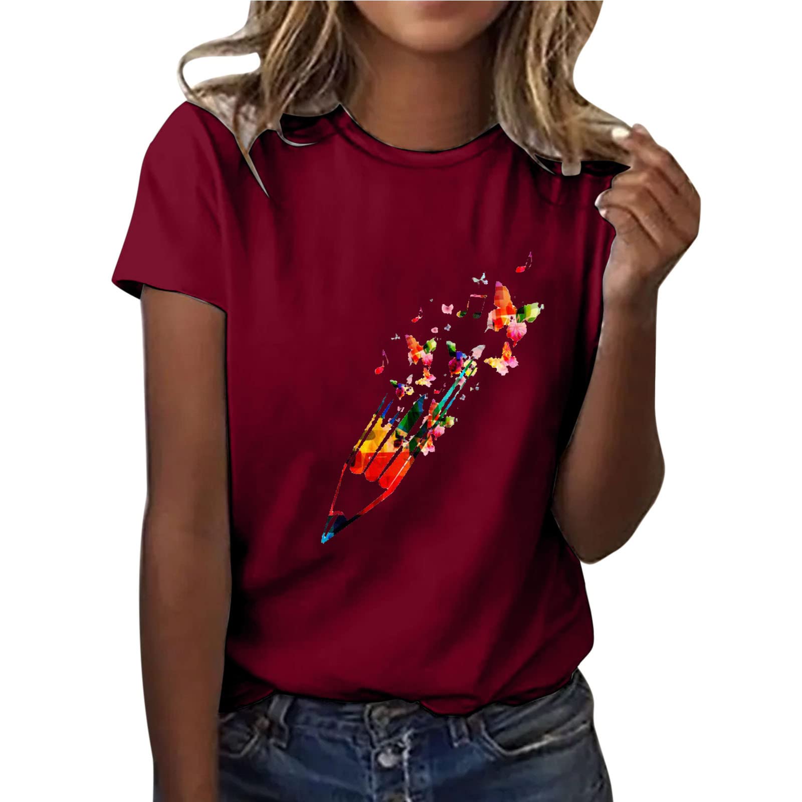 Women's Floral & Solid Print Loose Cold Shoulder Tops - Short Sleeve Summer Tunic Tee Shirts for Casual Outings, Beach Wear & Vacation Outfits