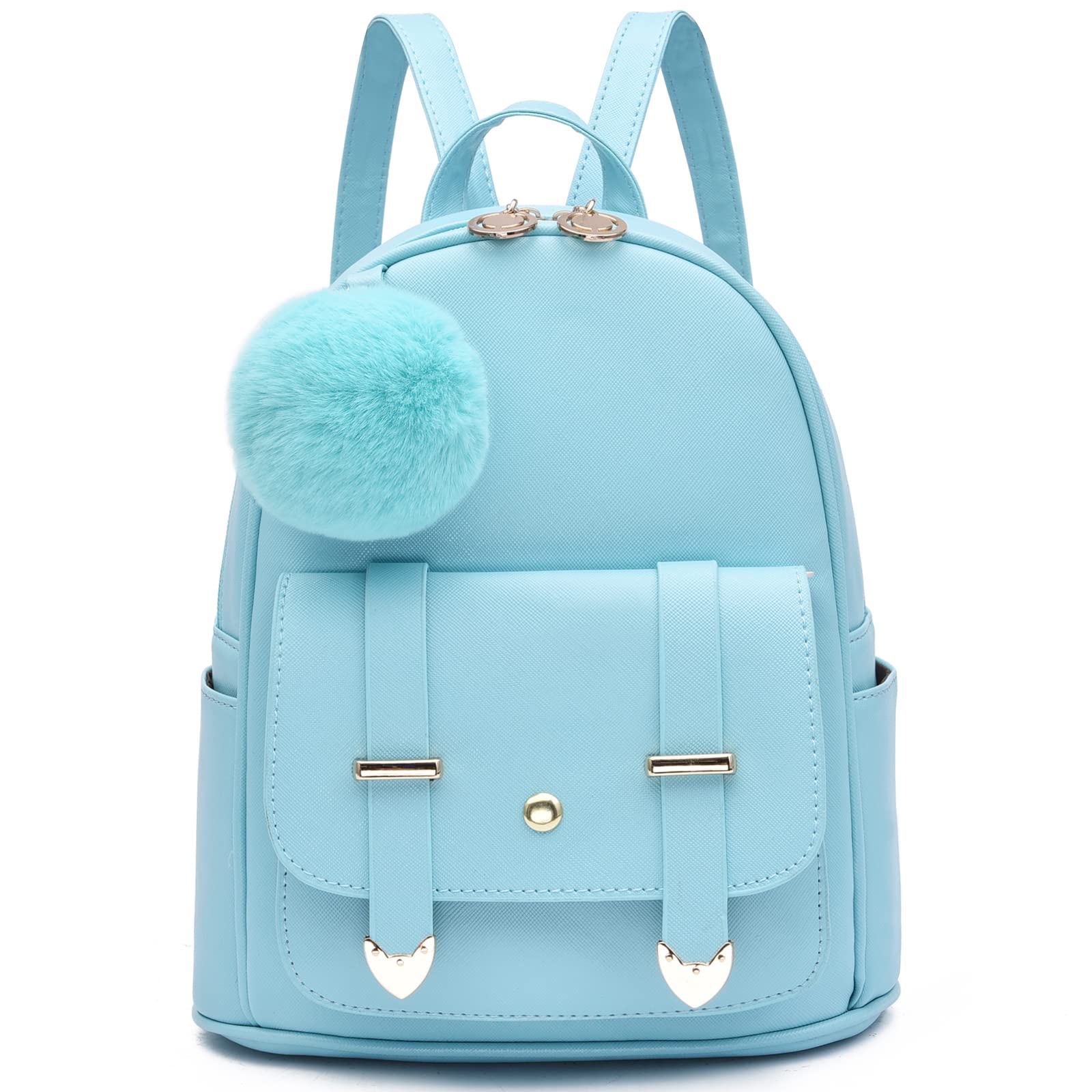 IHAYNER Girls Fashion Backpack - Mini PU Leather Backpack Purse for Women & Teens, Cute Pompom Shoulder Bag for School, Travel & Daily Use