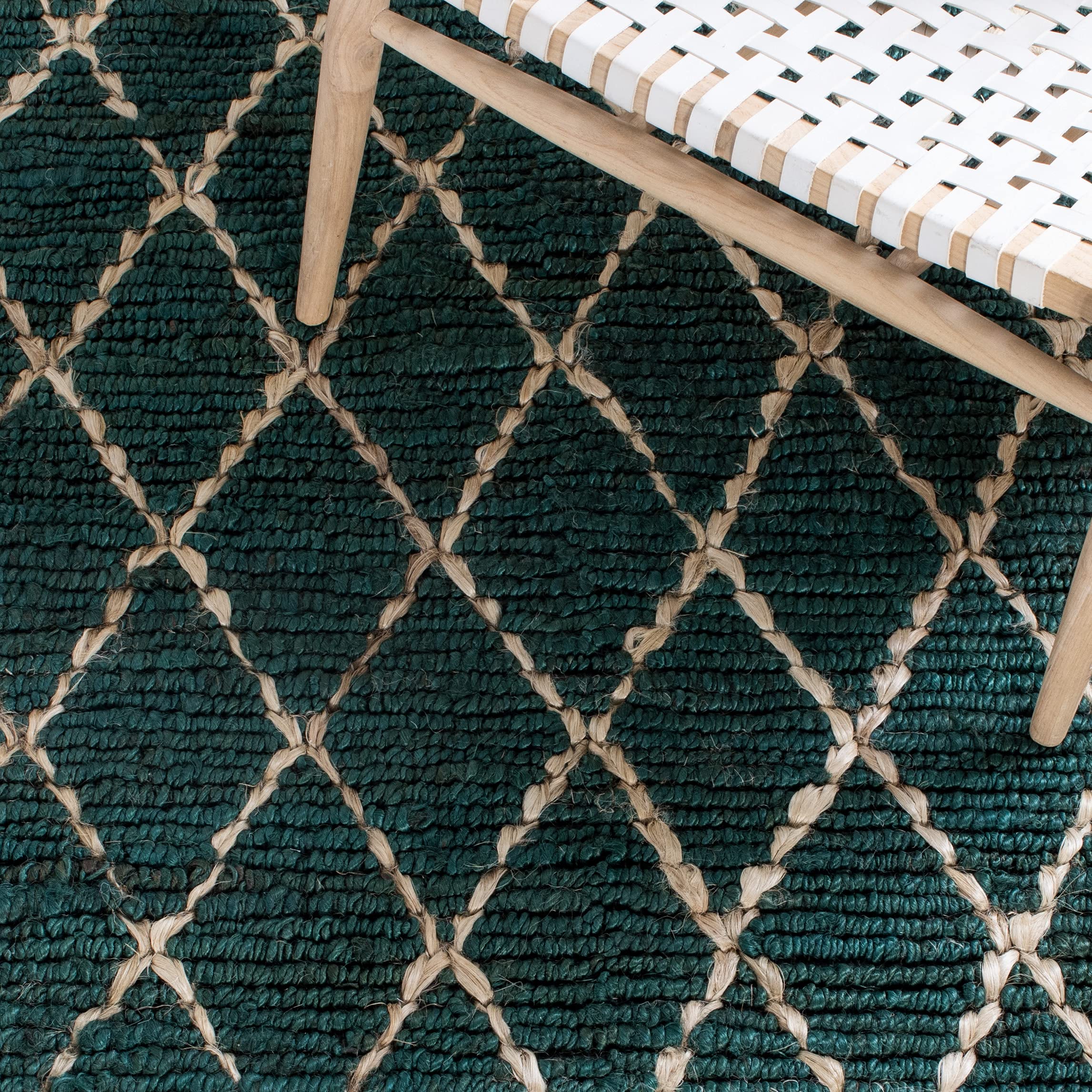 SAFAVIEH Handmade Boho Moroccan Trellis Jute Area Rug - 6' Square Dark Green/Natural (NF951Y) | Natural Fiber Collection | Premium Living Room, Dining Room & Bedroom Rug for Boho Chic Decor