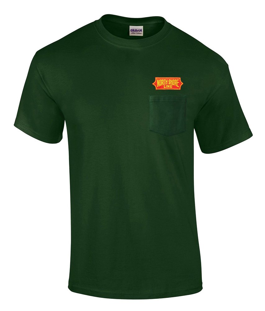 Vintage Chicago North Shore & Milwaukee Railroad Embroidered Pocket T-Shirt | Retro Railroad Tee for Men & Women | Perfect for Train Enthusiasts & History Lovers