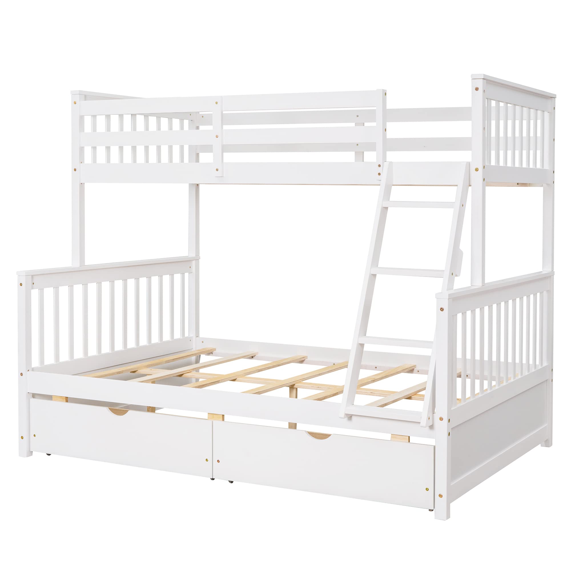 P PURLOVE Twin Over Full Bunk Bed with Storage - Wood Frame for Kids & Teens - Space Saving Bedroom Solution