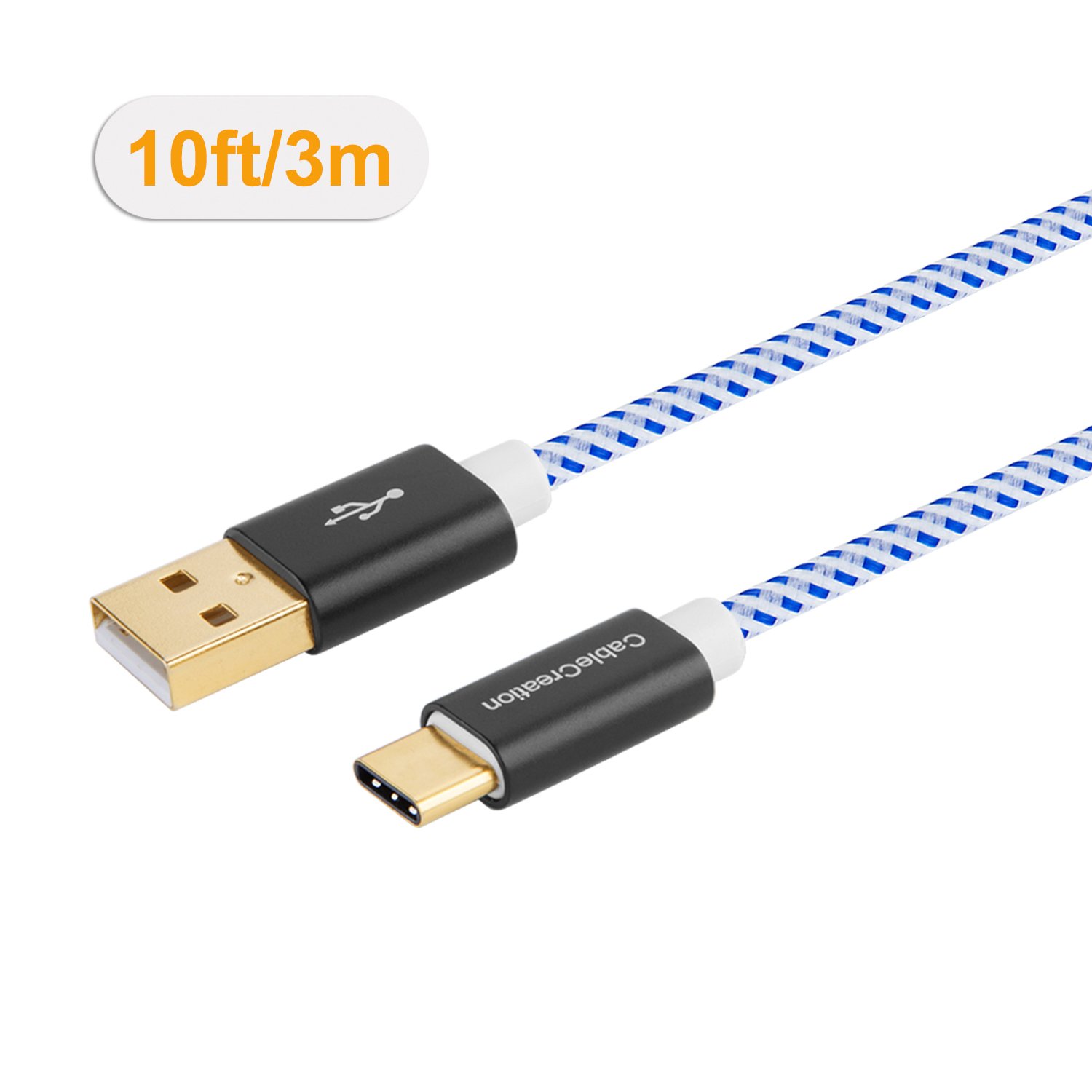 CableCreation 10FT USB C to USB A Fast Charging Cable - 3A 480Mbps Braided Nylon Cord for MacBook Pro/Air, iPad Pro, Chromebook, Pixel, Galaxy S22/S21/S20 - Durable 3M Blue Cable for Home, Office & Travel Charging