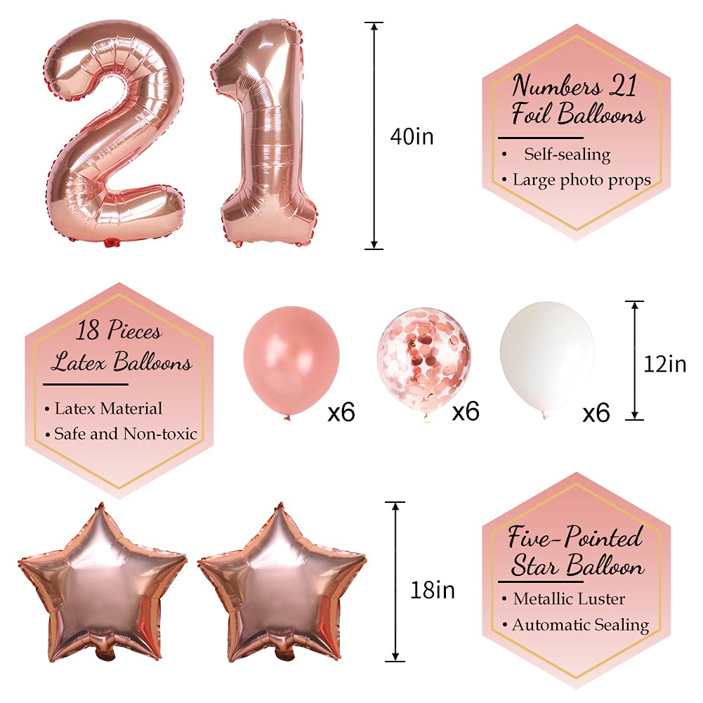 21st Birthday Party Decorations Set - Happy Birthday Banner, Cake Topper, Sash & 21 Foil Balloons for Women's Milestone Celebration | Perfect for Anniversary Decor, Backdrop & Special Occasions