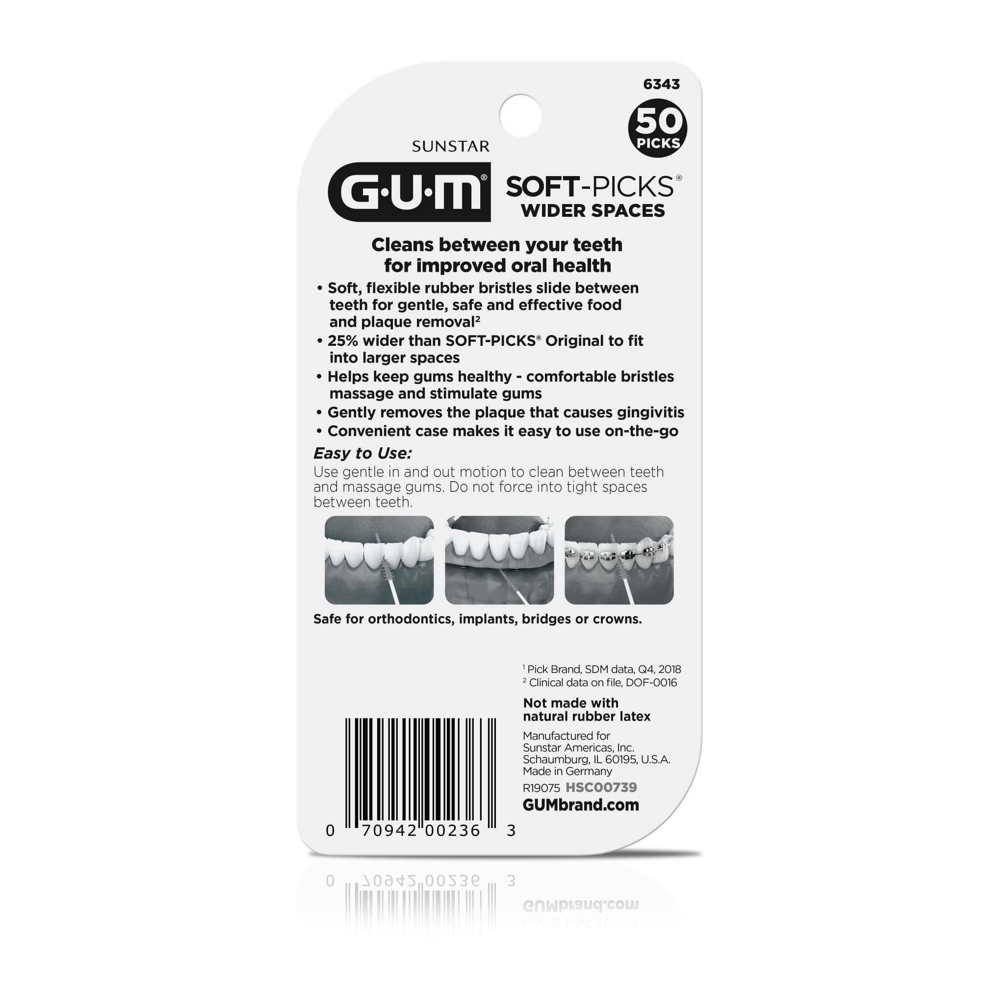GUM Soft-Picks Wider Space Dental Picks - Easy to Use Teeth Cleaning & Gum Care, Dentist Recommended, 50 Count with Travel Case | Perfect for On-the-Go Oral Hygiene, Home & Office Use