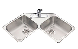 4 Hole 2 Bowl Drop-In Corner Kitchen Sink - Stainless Steel QCR/8/4 Kindred - Perfect for Small Kitchens & Space-Saving Designs