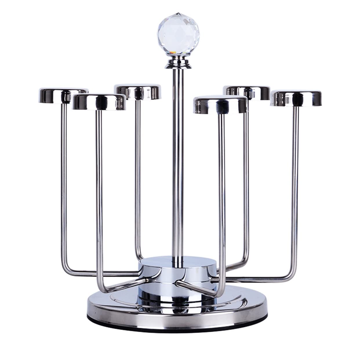 360° Rotating Stainless Steel Cup Drying Rack - 6 Mug & Glass Holder for Kitchen Countertop | Space-Saving Dish Drying Stand for Home, Hotel & Bar Use | Perfect for Coffee Cups, Wine Glasses & Tea Mugs (Silver)